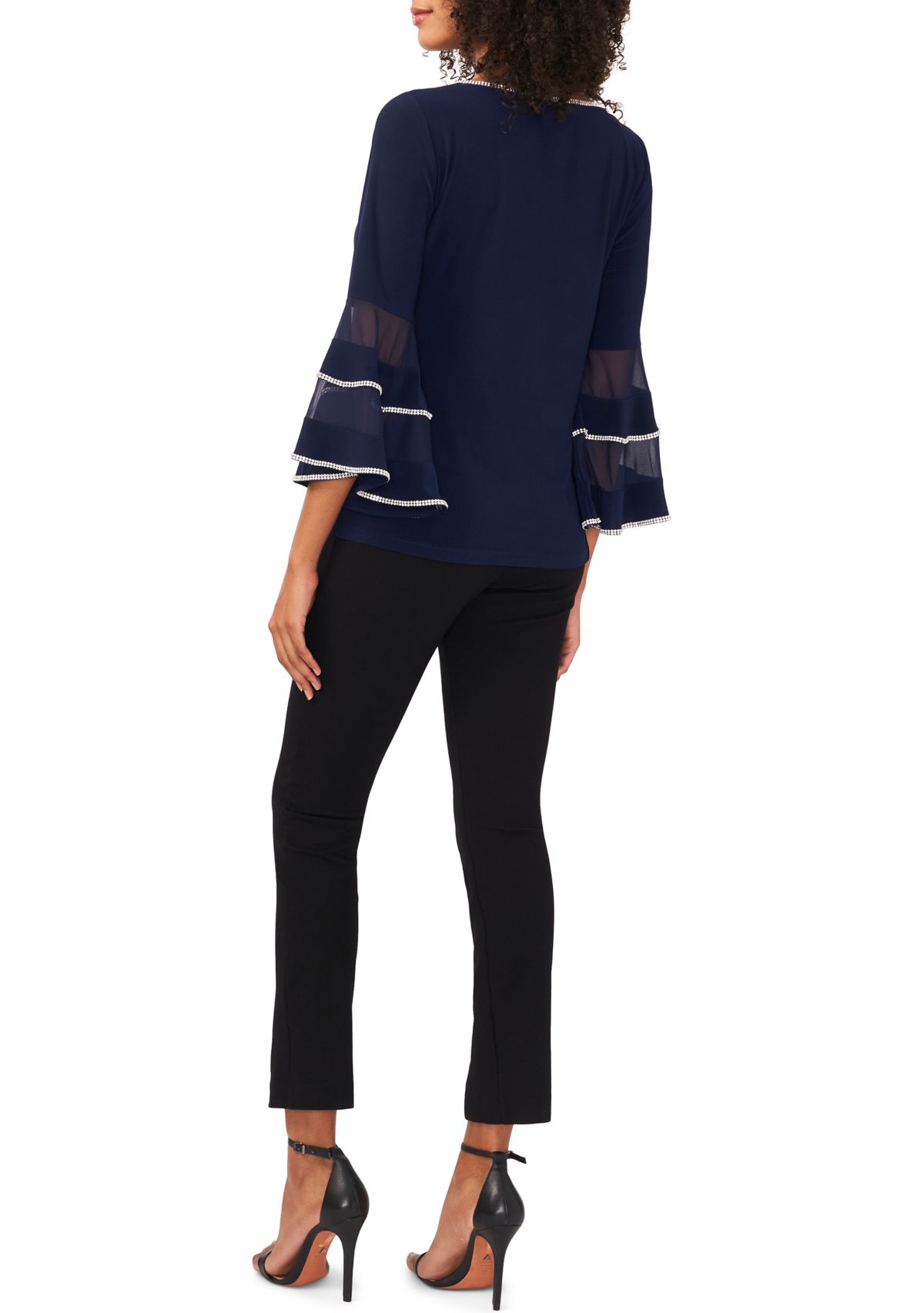 Womens Bell Sleeve Contrast Trim Top