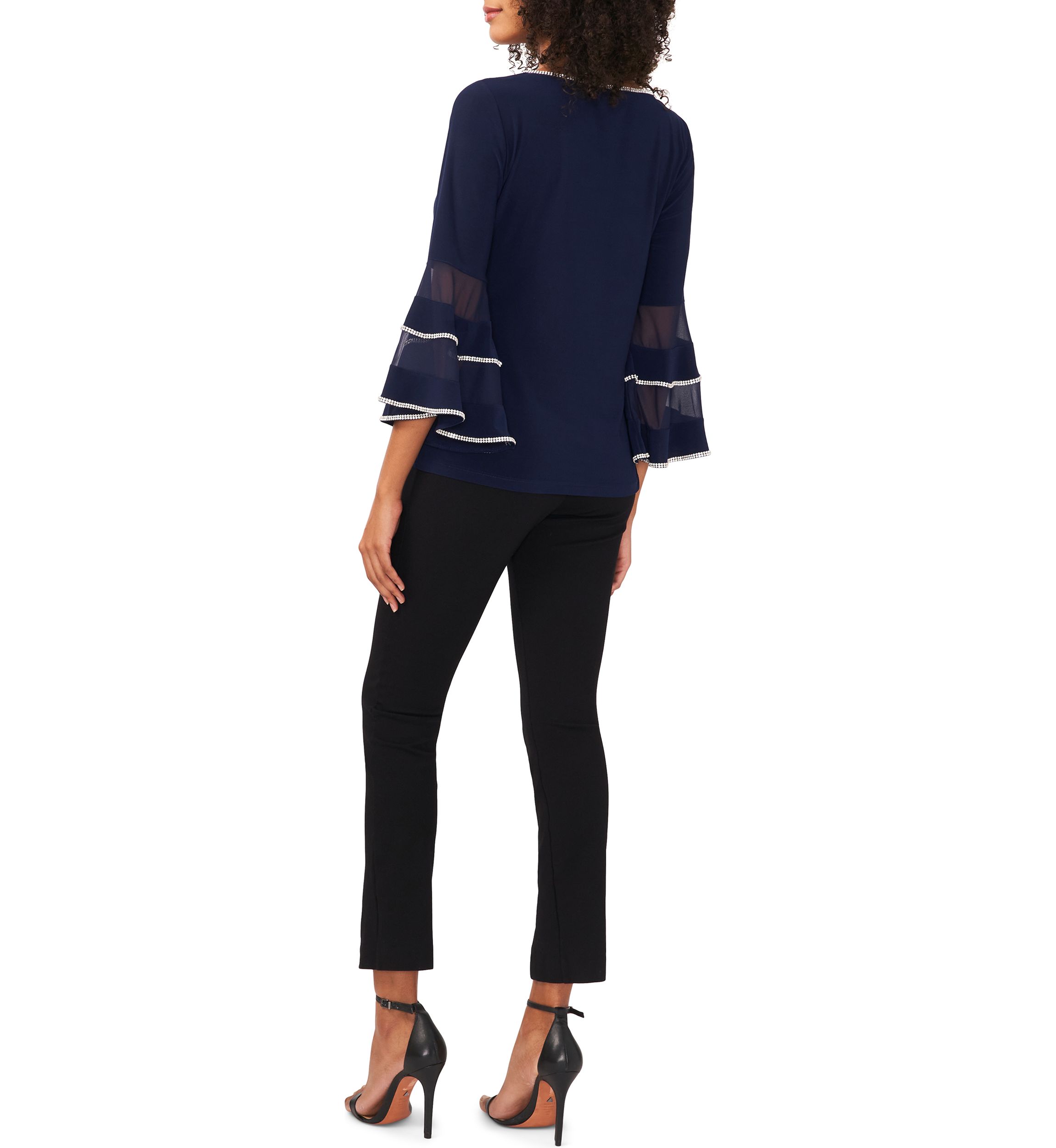 Womens Bell Sleeve Contrast Trim Top
