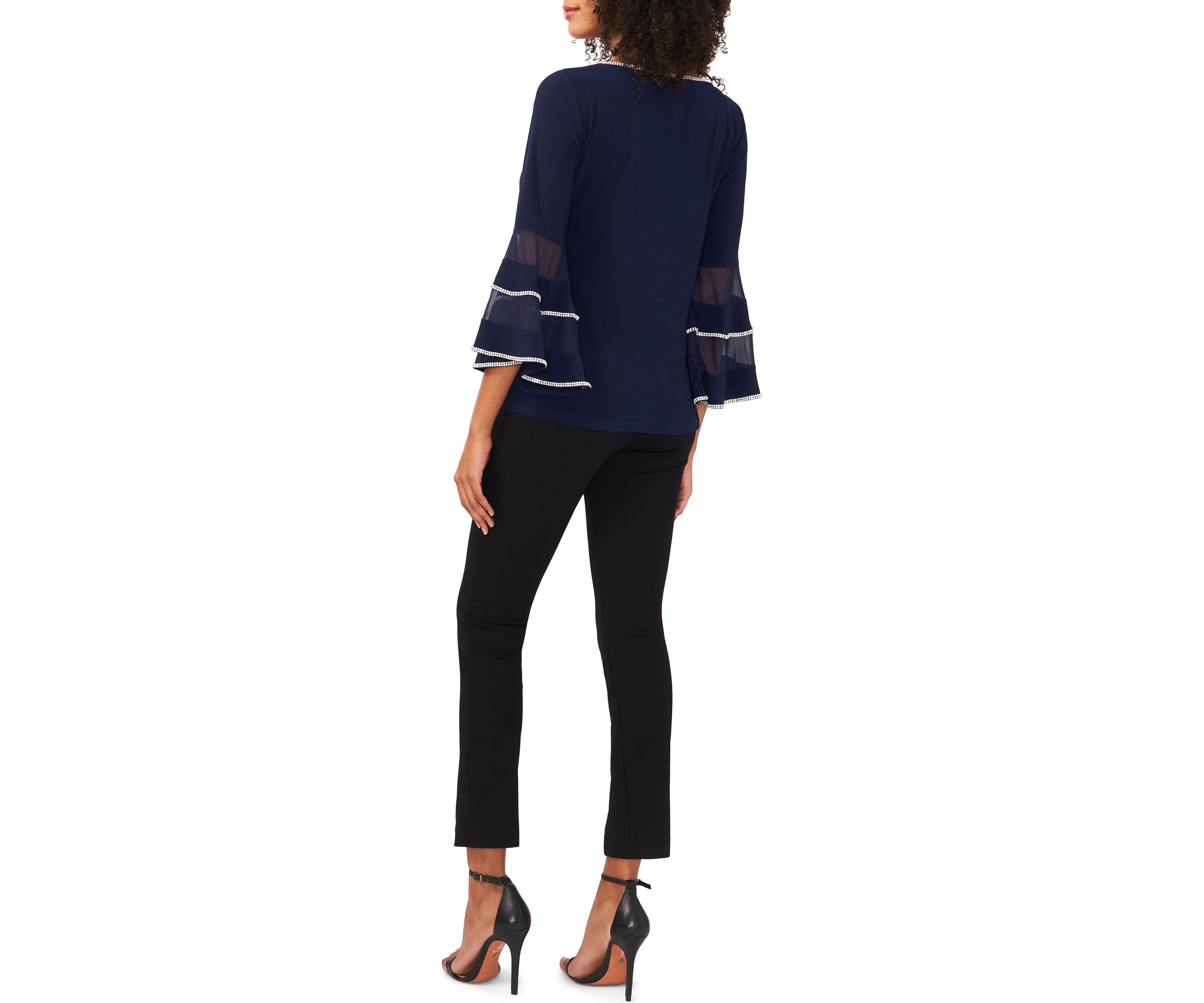 Womens Bell Sleeve Contrast Trim Top