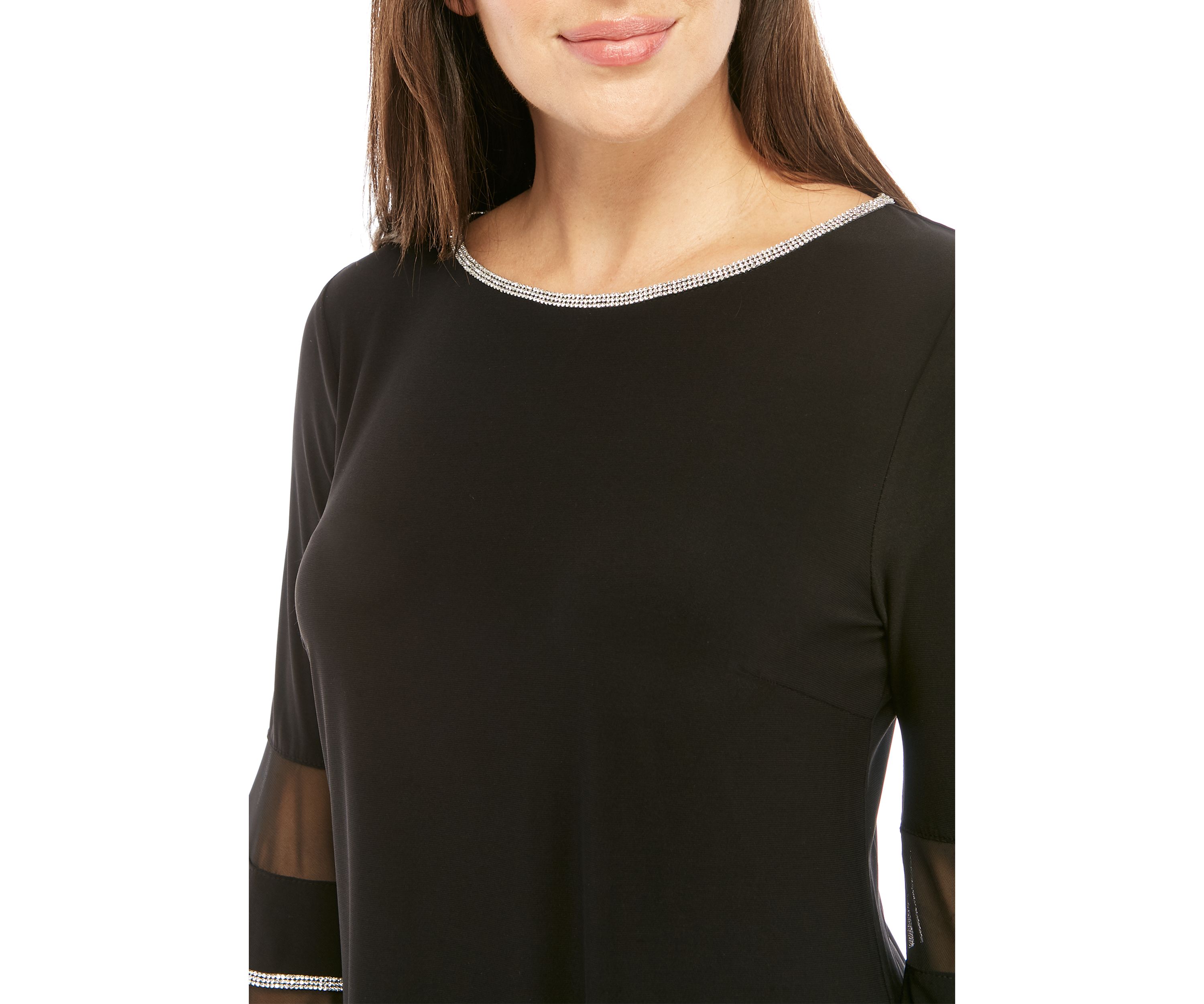 Womens Sheer Double Ruffle Bell Sleeve Dress
