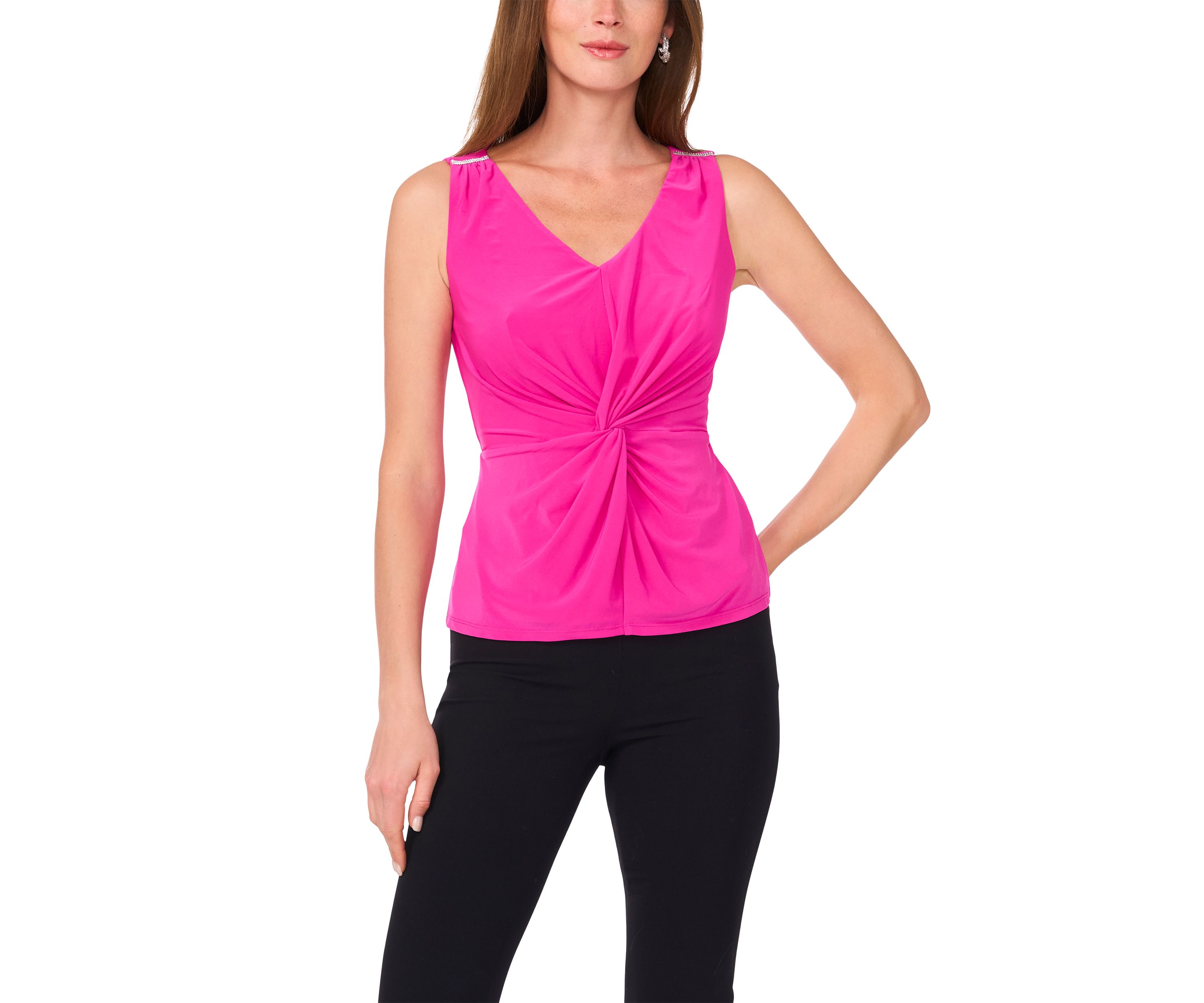 Womens Sleeveless V-Neck Solid Top