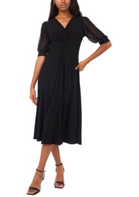 MSK Women's V-Neck Twist Front Midi Dress - Black