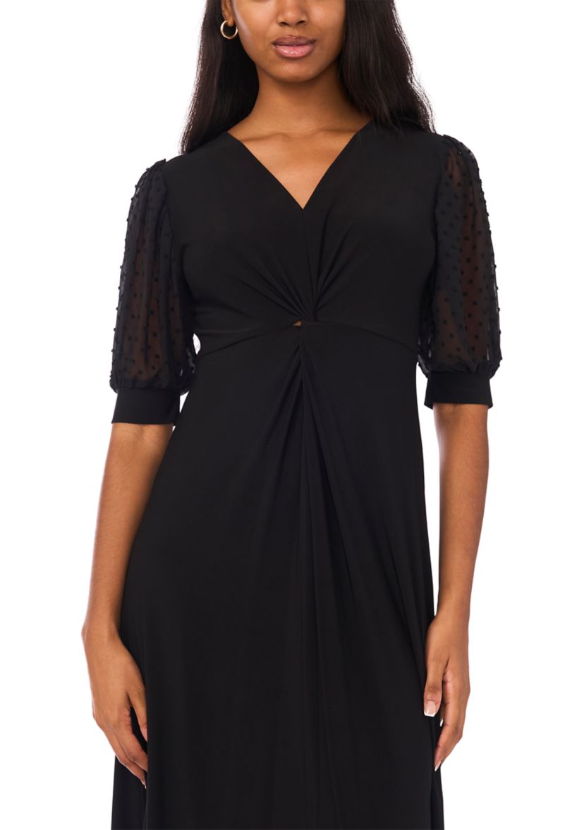 women's midi dress with sleeves 3/4 Sleeve Dresses Its midi length and pleated skirt detail create a timeless silhouette MSK Women's Short Sleeve Twist