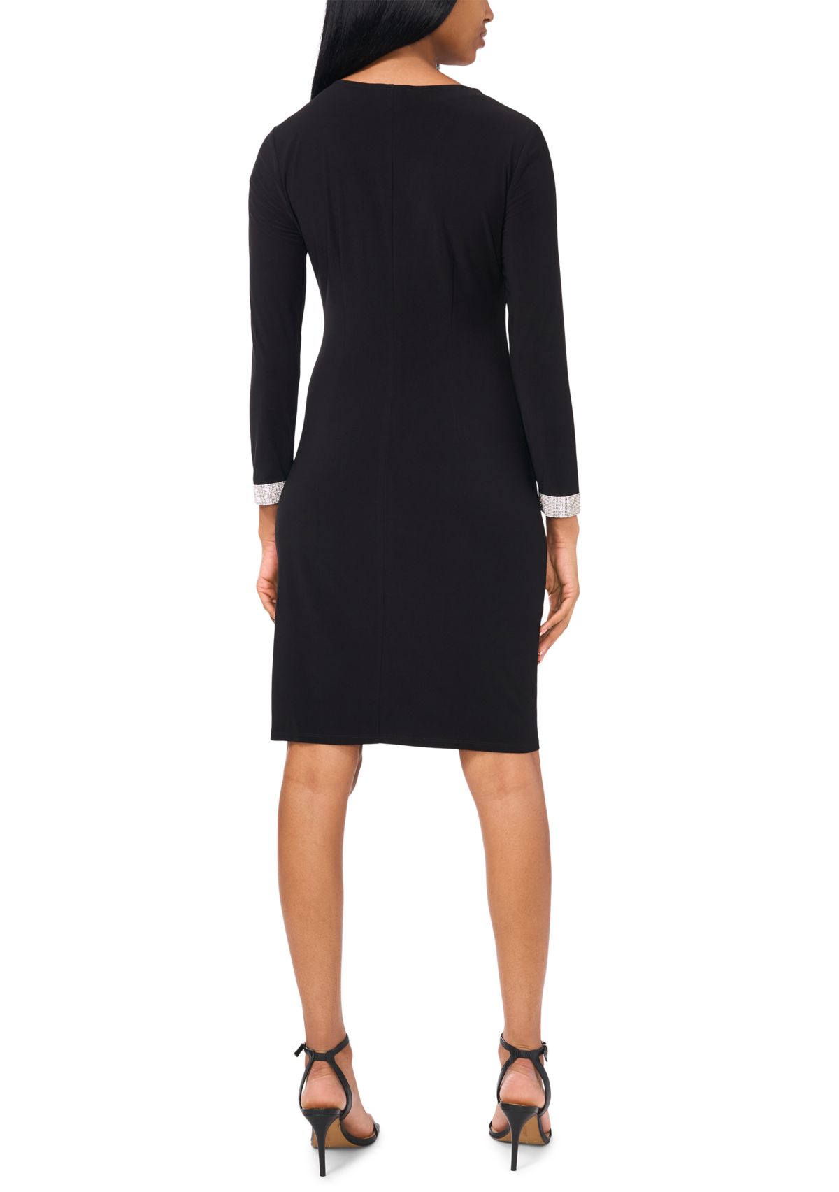 Womens Long Sleeve V-Neck Solid Wrap Fit and Flare Dress