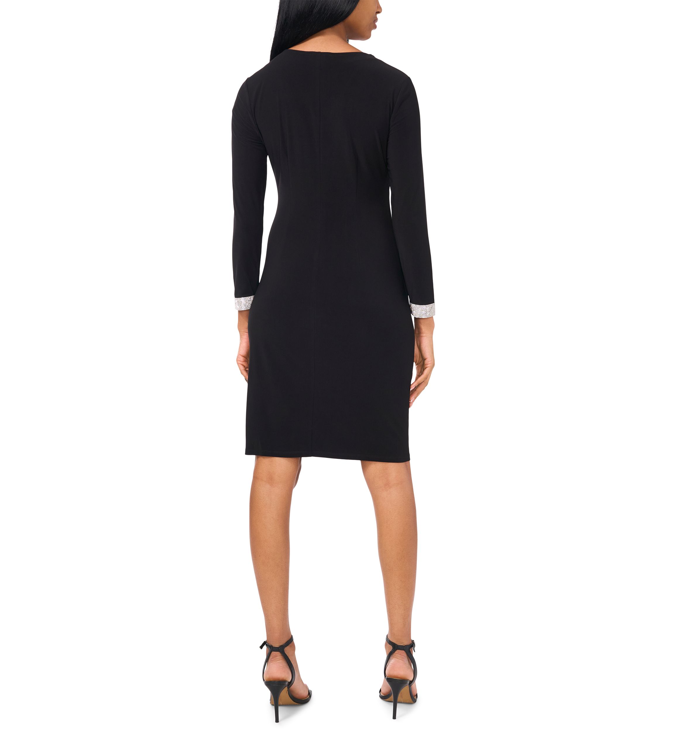 Womens Long Sleeve V-Neck Solid Wrap Fit and Flare Dress