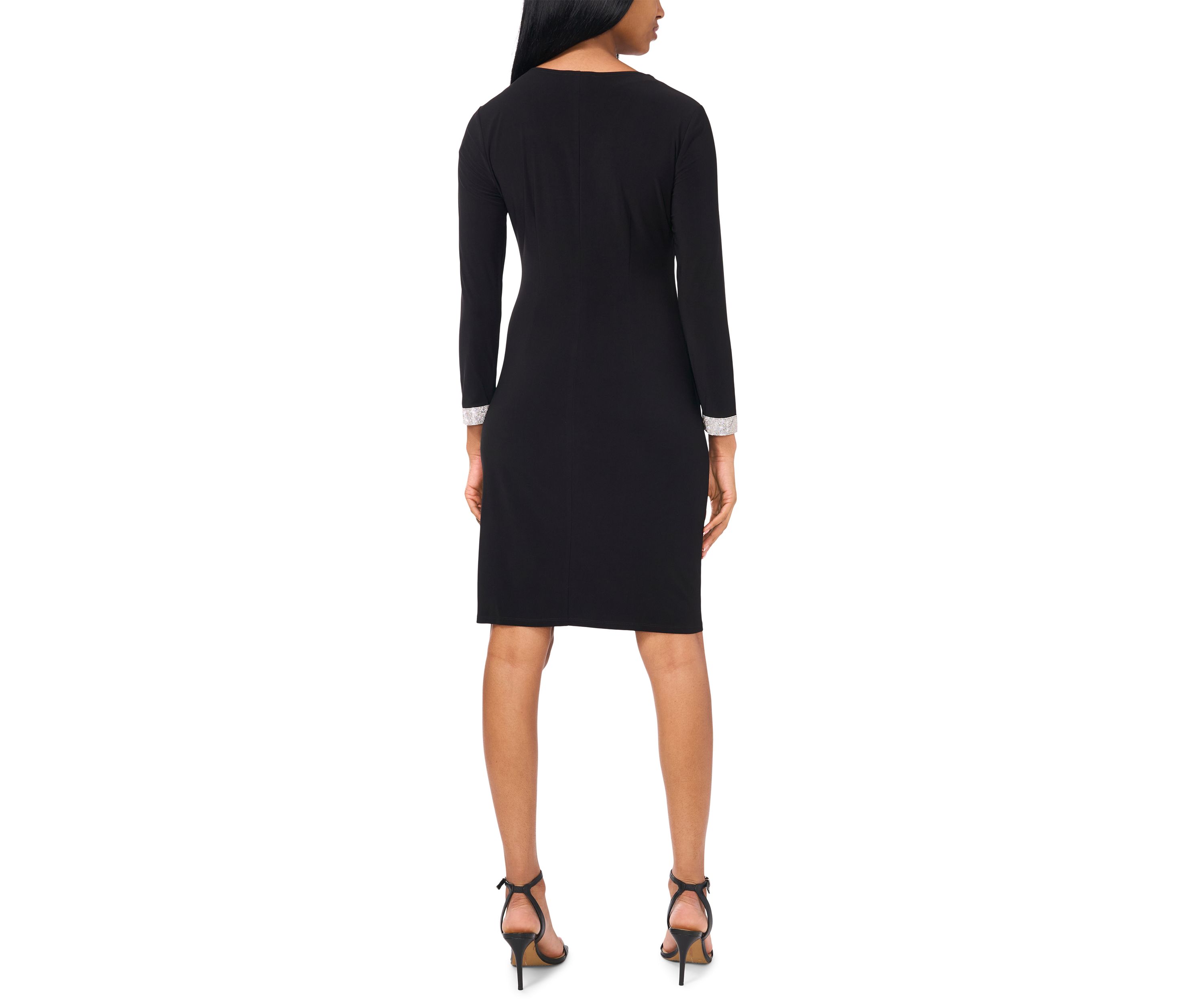 Womens Long Sleeve V-Neck Solid Wrap Fit and Flare Dress
