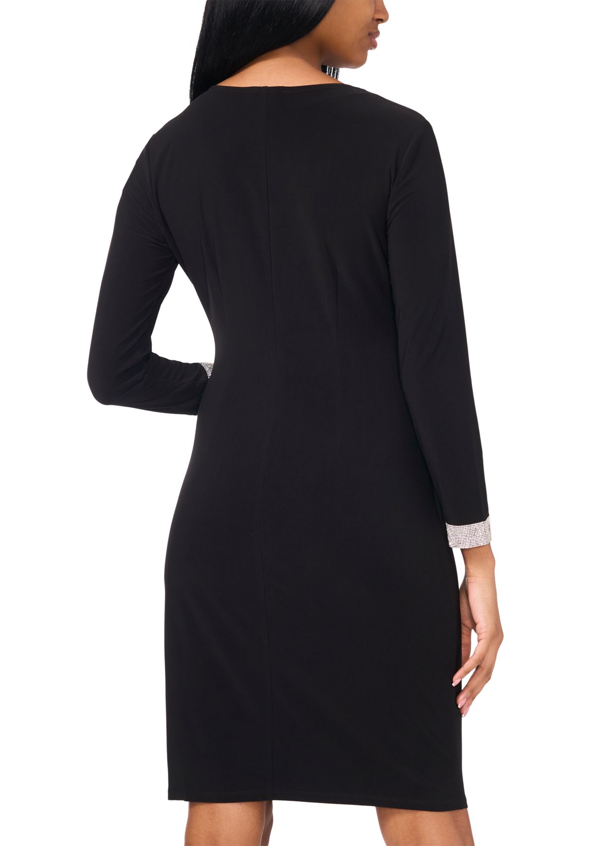 Womens Long Sleeve V-Neck Solid Wrap Fit and Flare Dress