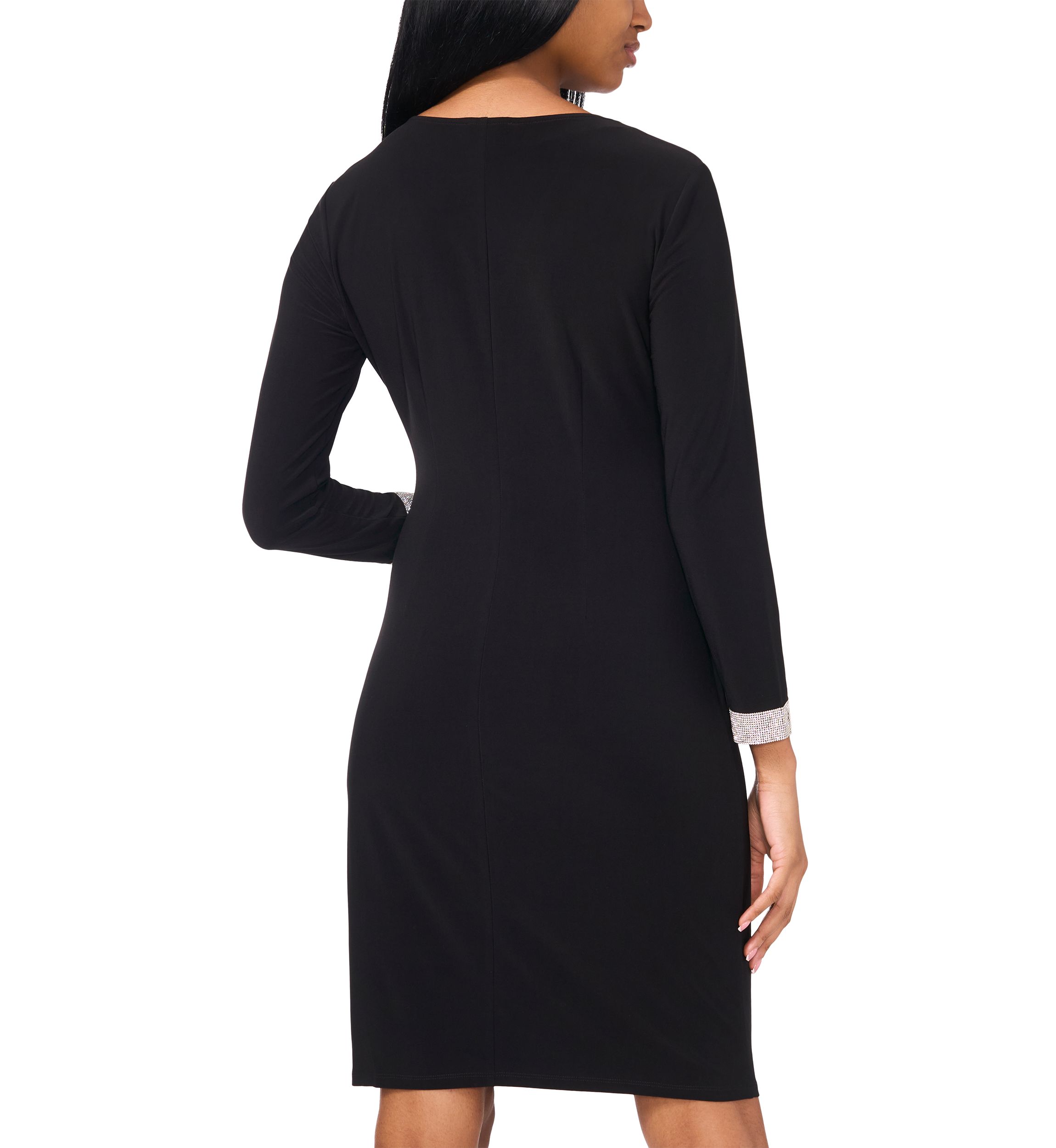 Womens Long Sleeve V-Neck Solid Wrap Fit and Flare Dress