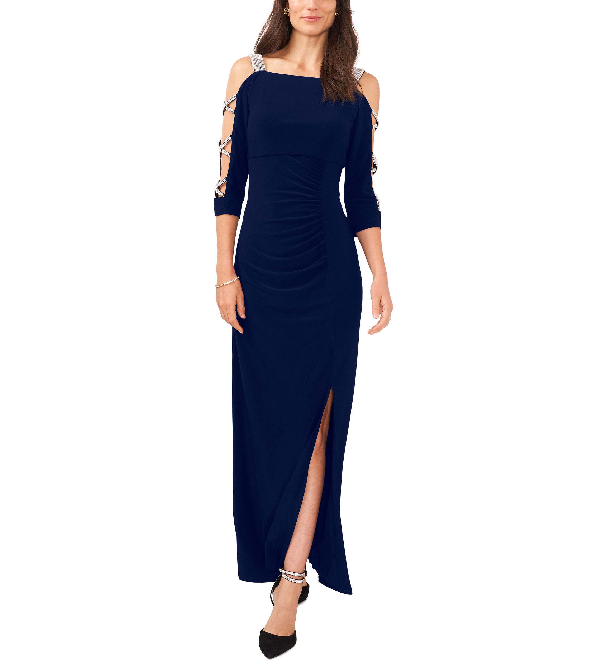 Womens Cold Shoulder Square Neck Solid Gown