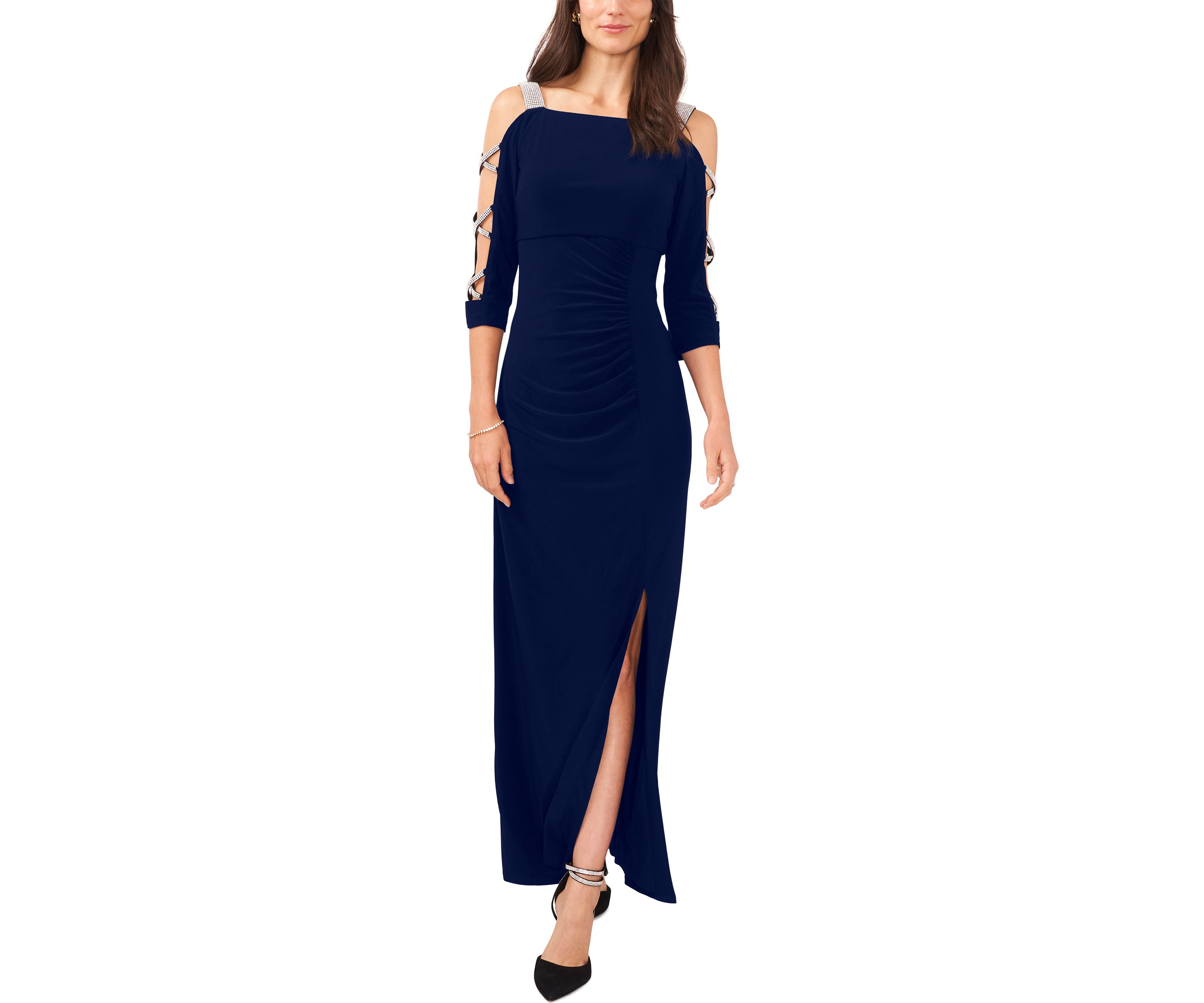 Womens Cold Shoulder Square Neck Solid Gown
