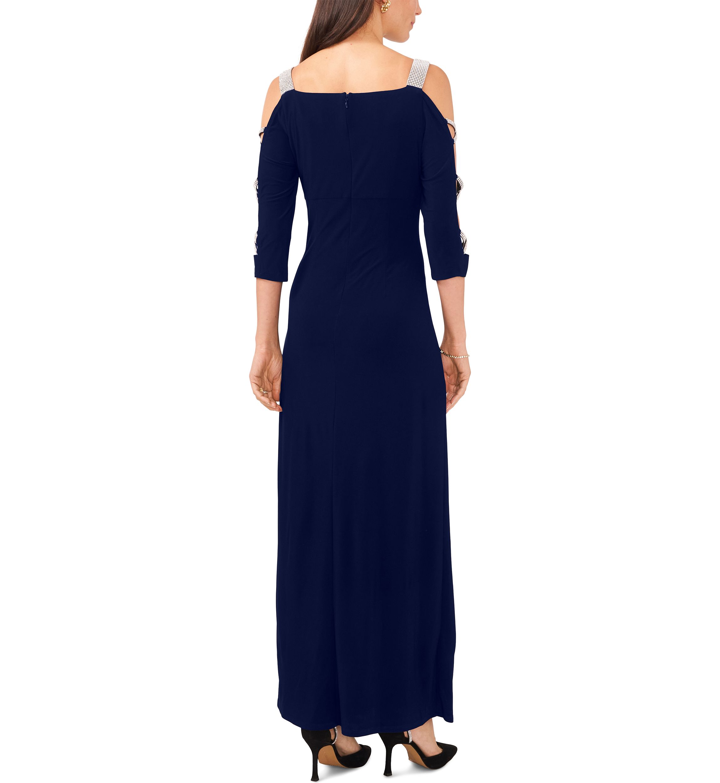 Womens Cold Shoulder Square Neck Solid Gown