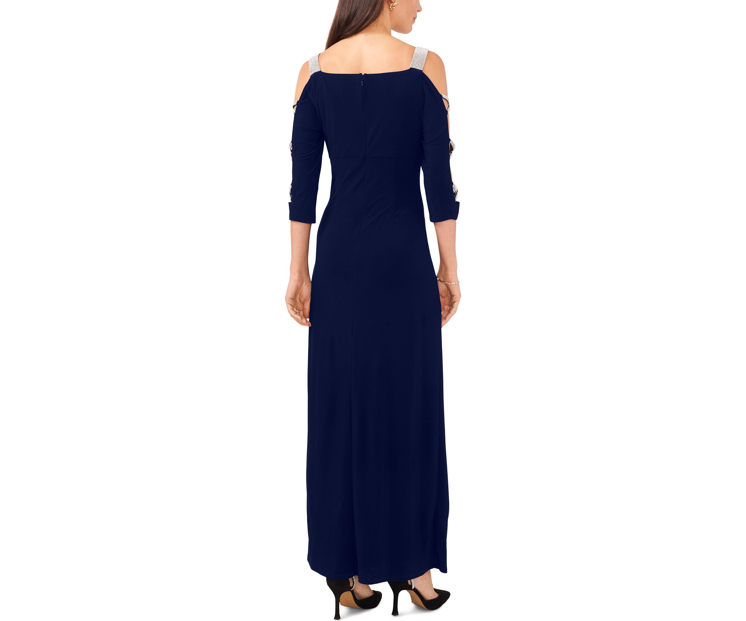 Womens Cold Shoulder Square Neck Solid Gown