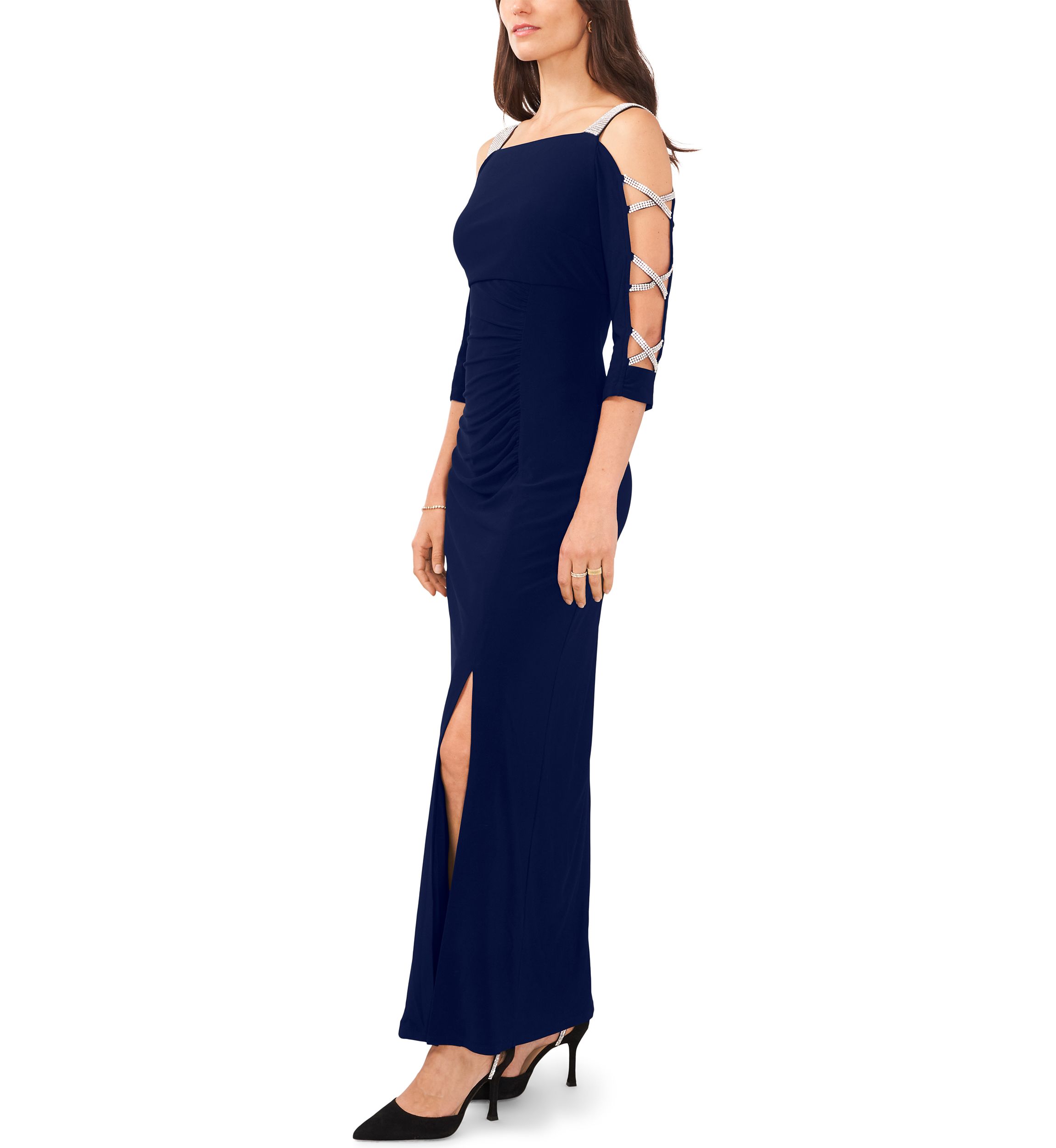 Womens Cold Shoulder Square Neck Solid Gown