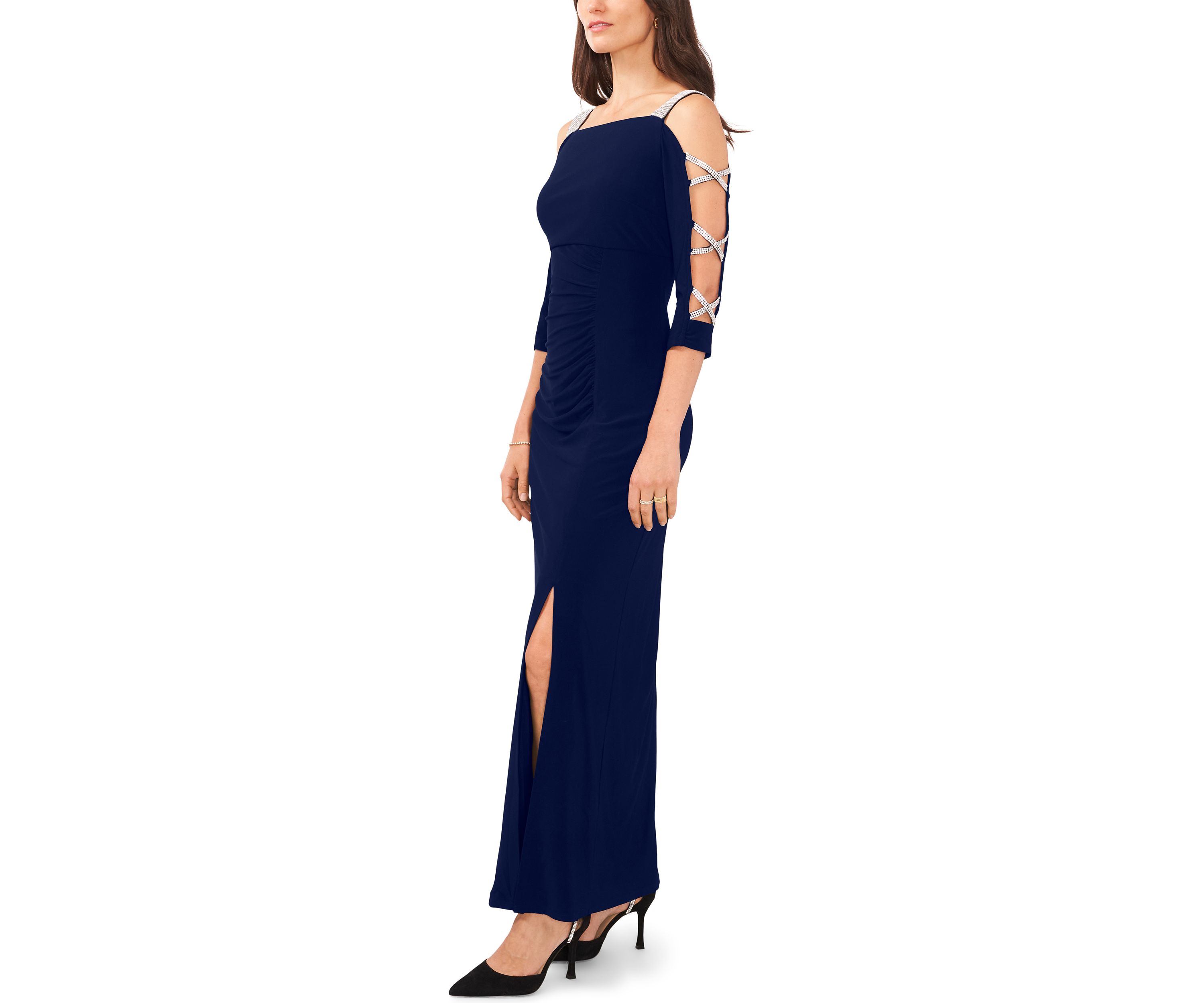 Womens Cold Shoulder Square Neck Solid Gown