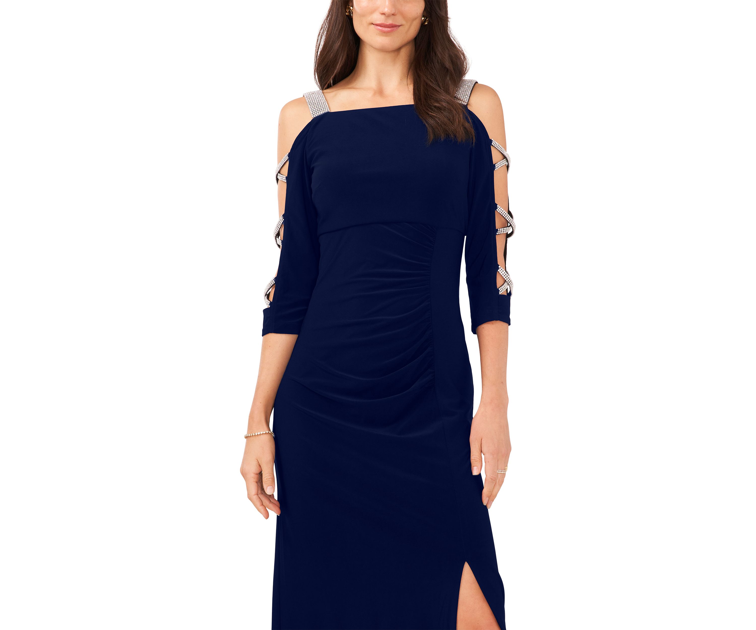 Womens Cold Shoulder Square Neck Solid Gown