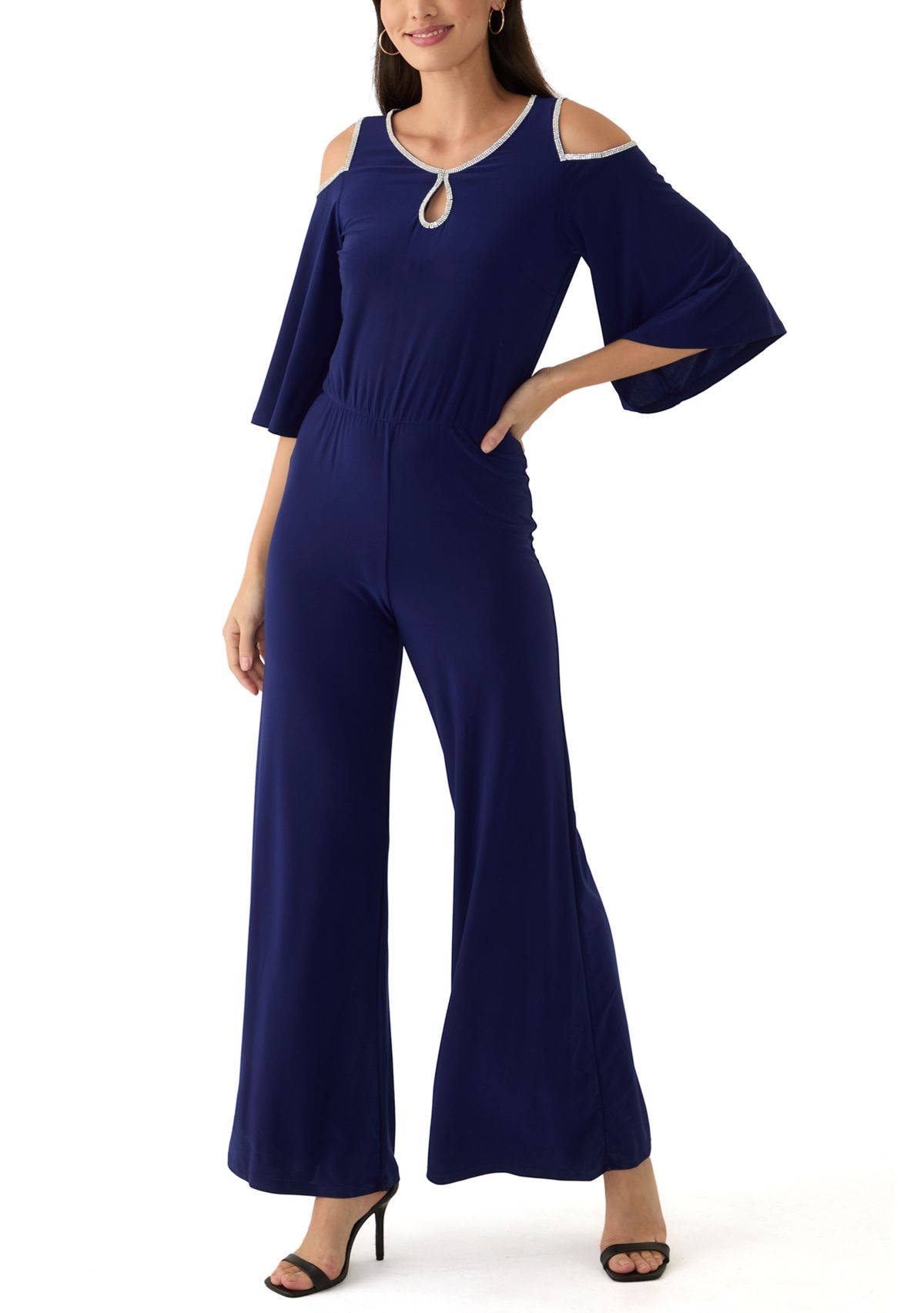 Womens Cold Shoulder Keyhole Neck Jumpsuit