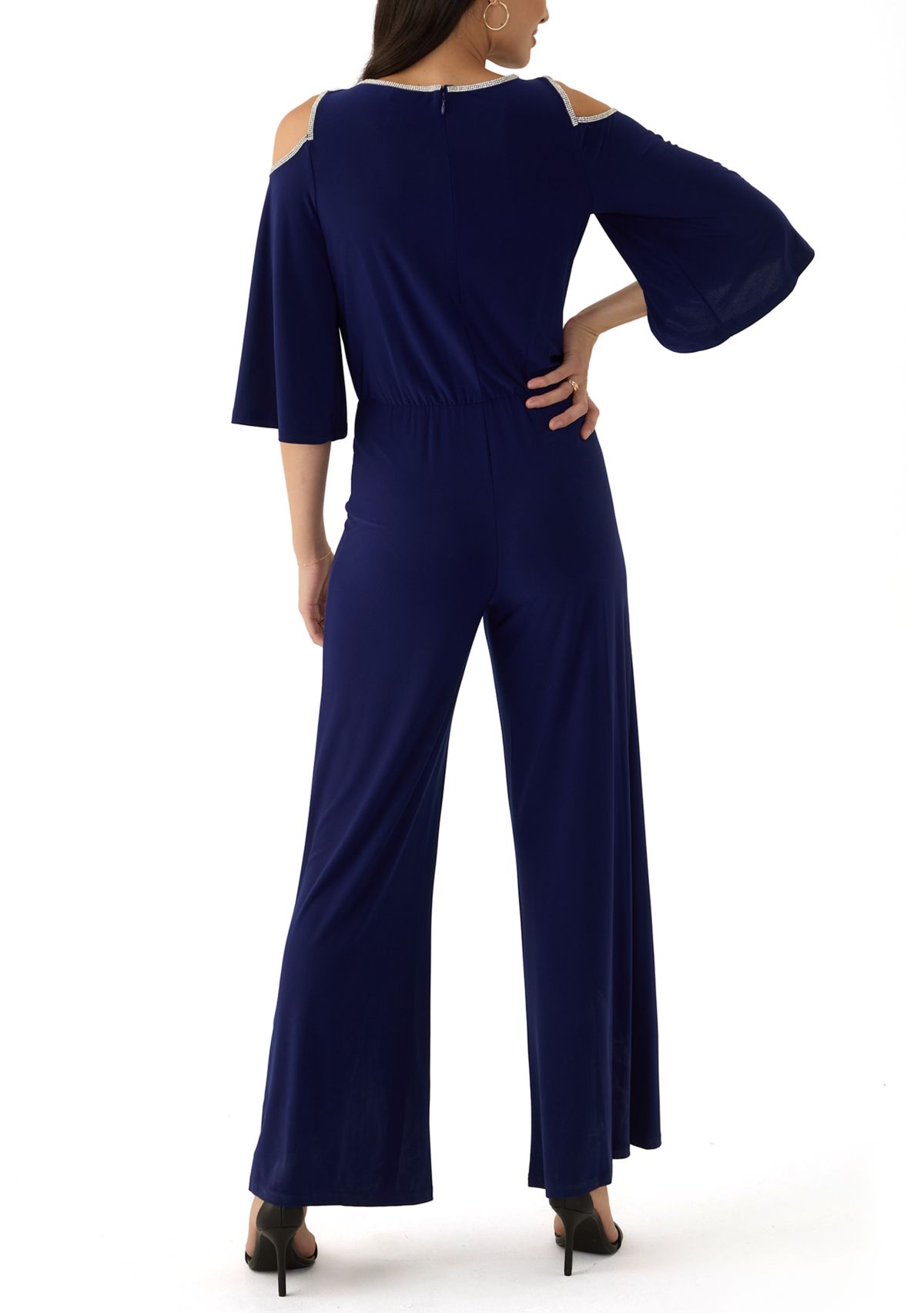 Womens Cold Shoulder Keyhole Neck Jumpsuit