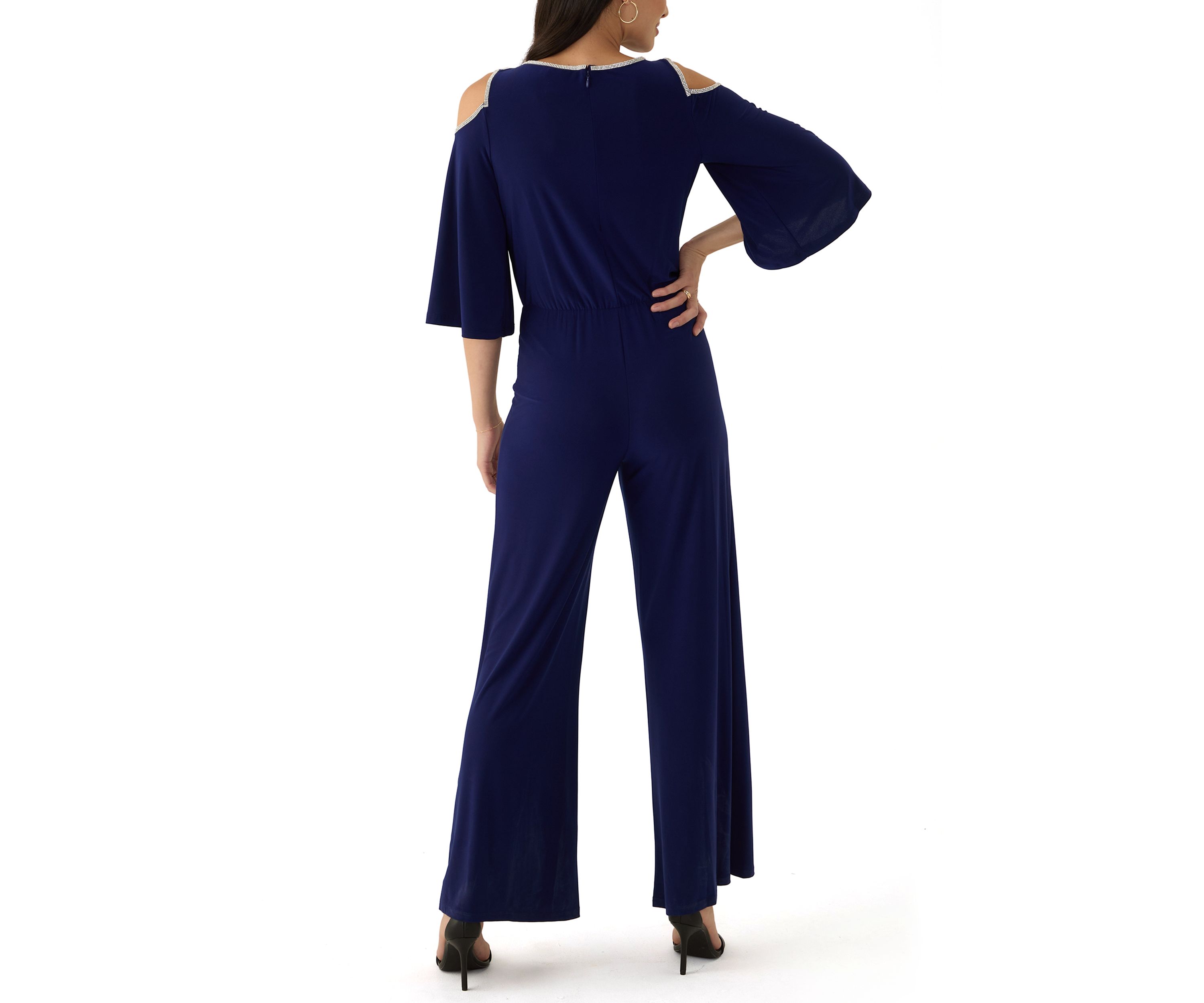Womens Cold Shoulder Keyhole Neck Jumpsuit
