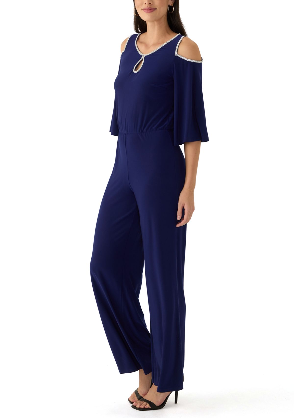 Womens Cold Shoulder Keyhole Neck Jumpsuit