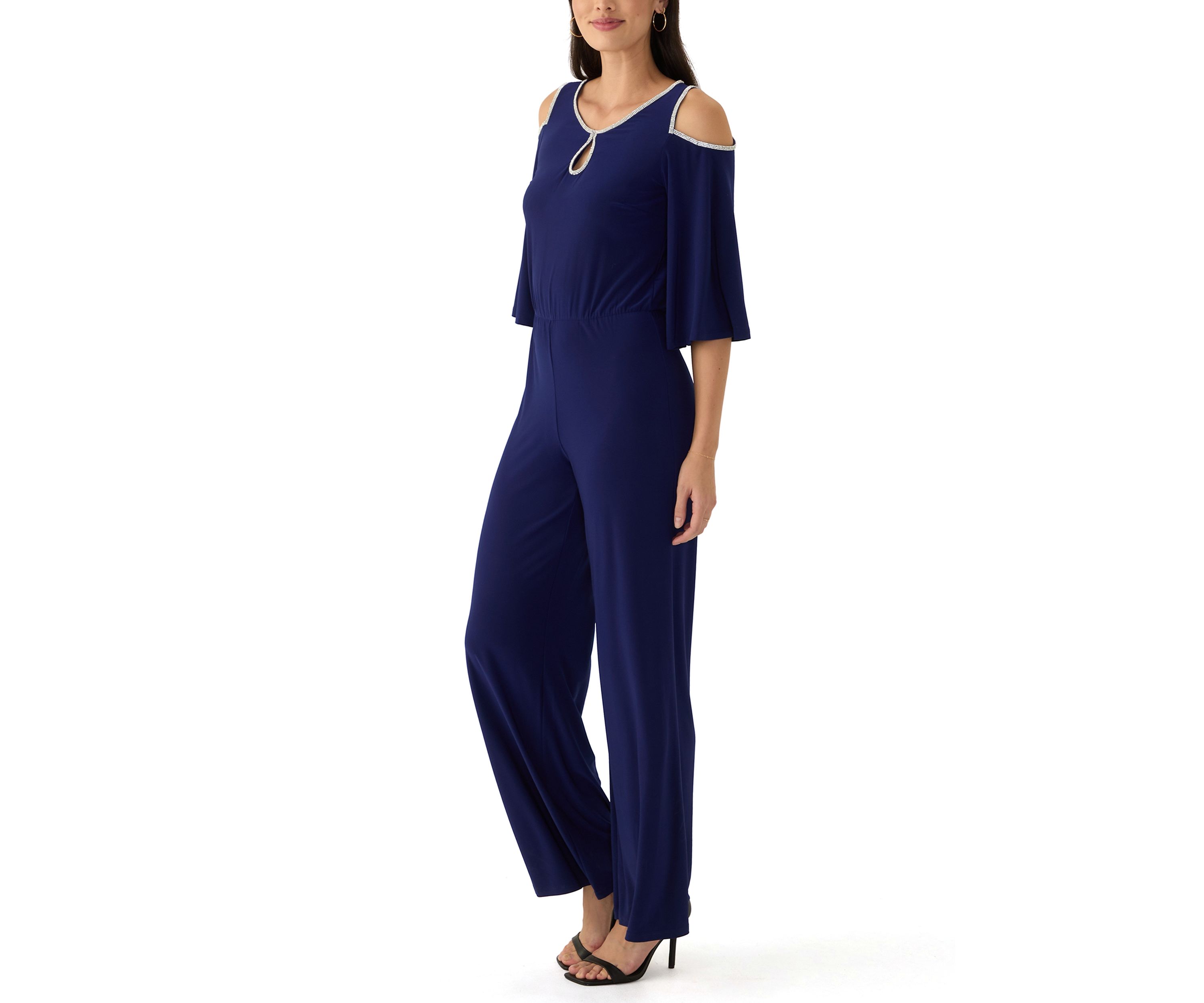 Womens Cold Shoulder Keyhole Neck Jumpsuit
