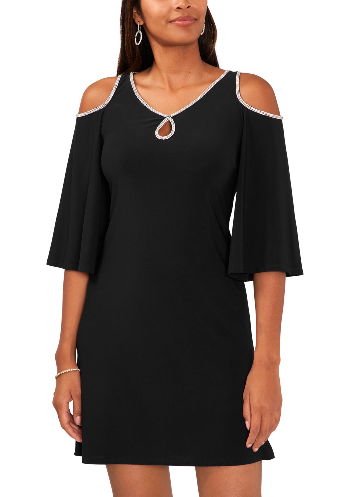Womens Cold Shoulder Keyhole Neck Sheath Dress