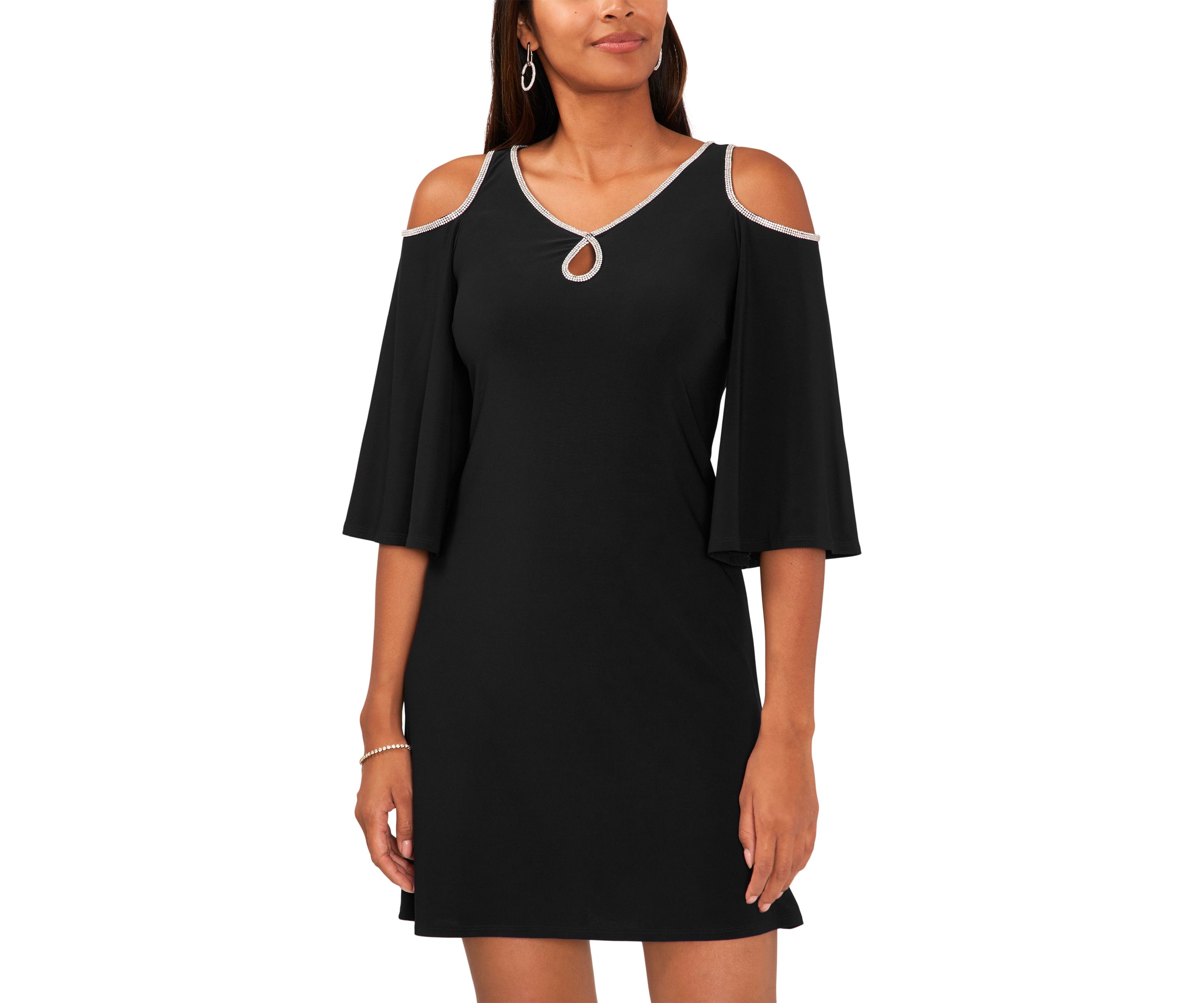 Womens Cold Shoulder Keyhole Neck Sheath Dress