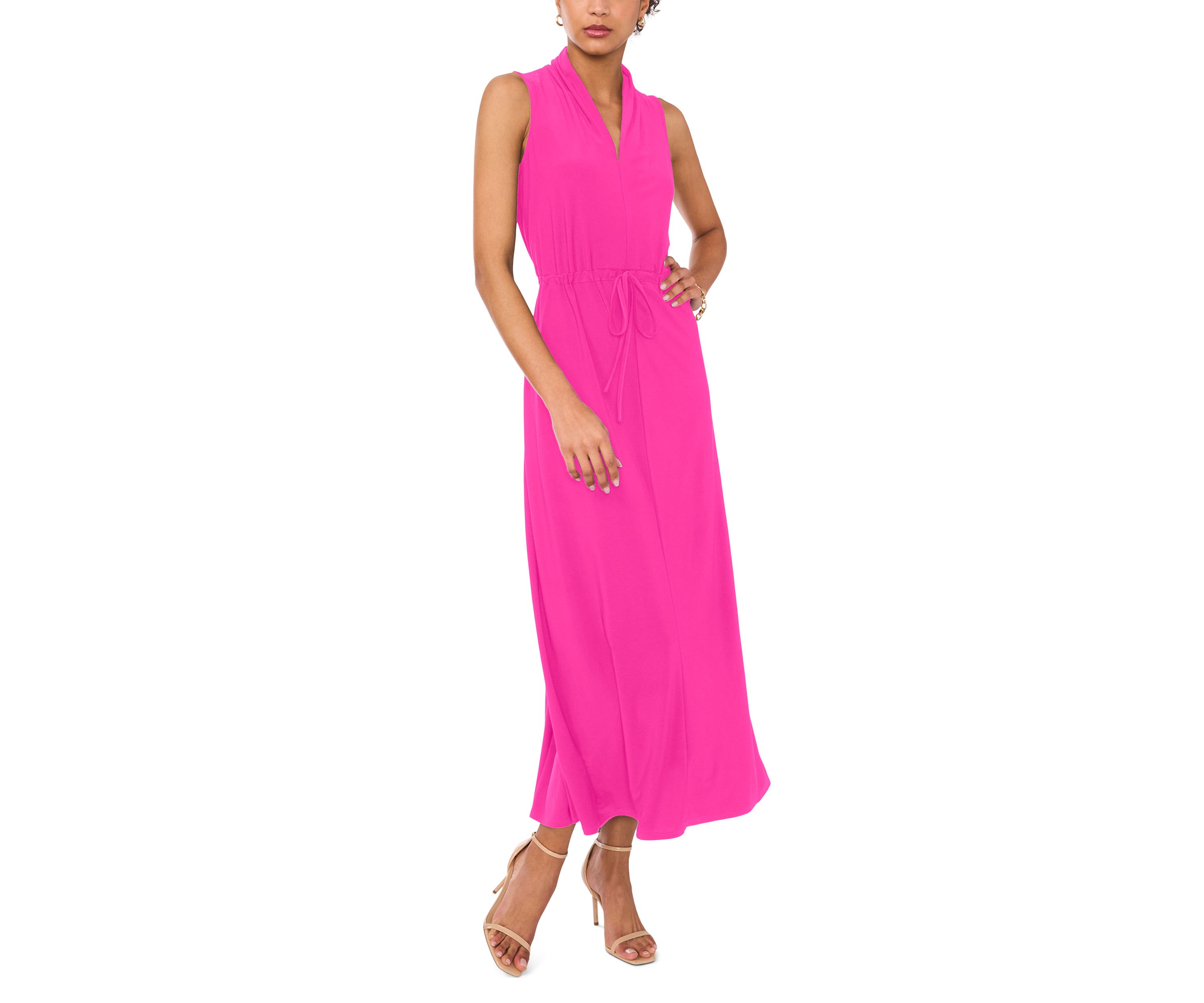 Womens Sleeve V-Neck Tie Maxi Dress