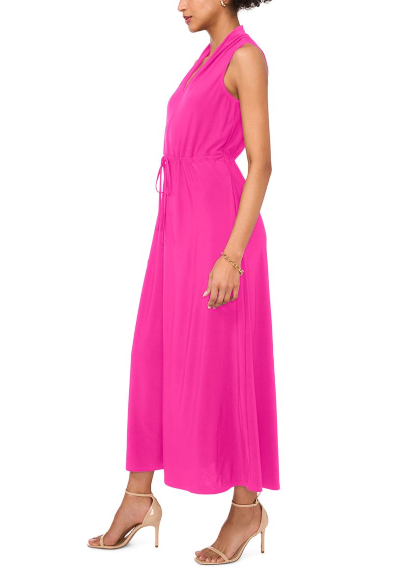 Womens Sleeve V-Neck Tie Maxi Dress