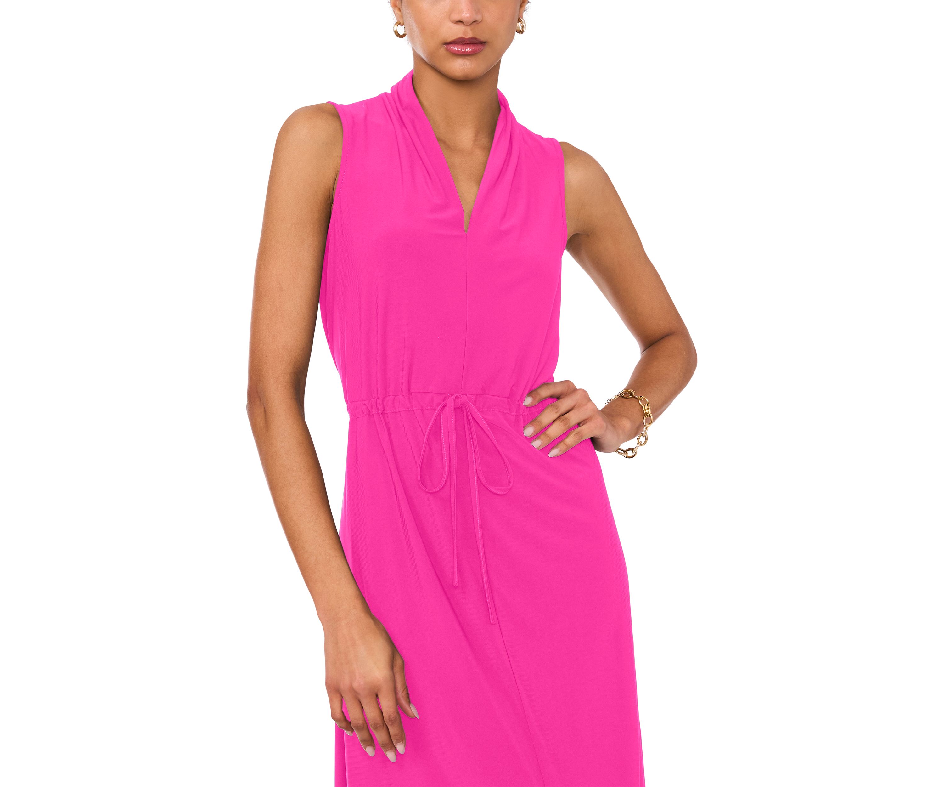 Womens Sleeve V-Neck Tie Maxi Dress