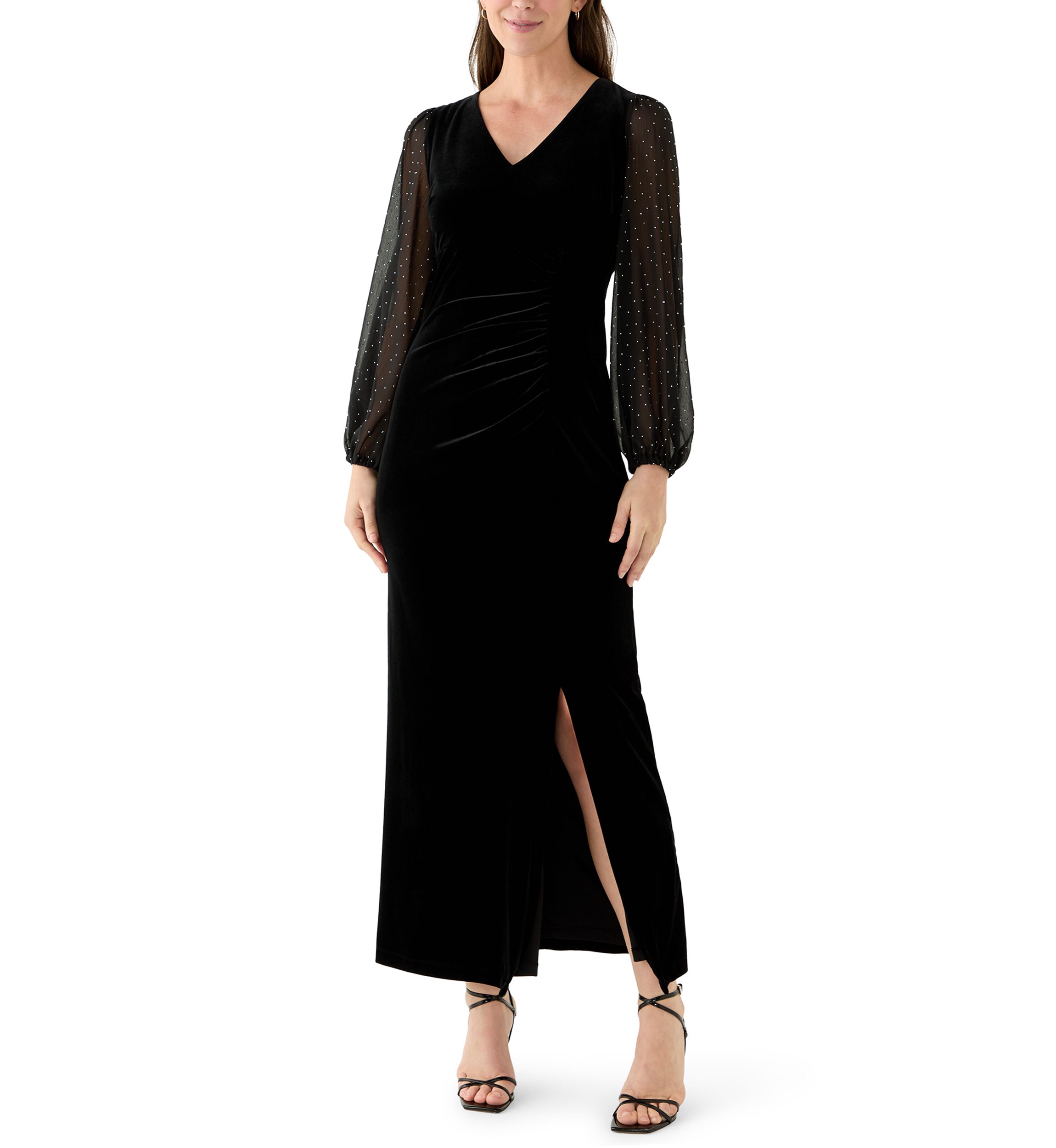 Womens Long Sleeve V-Neck Velvet Sheath