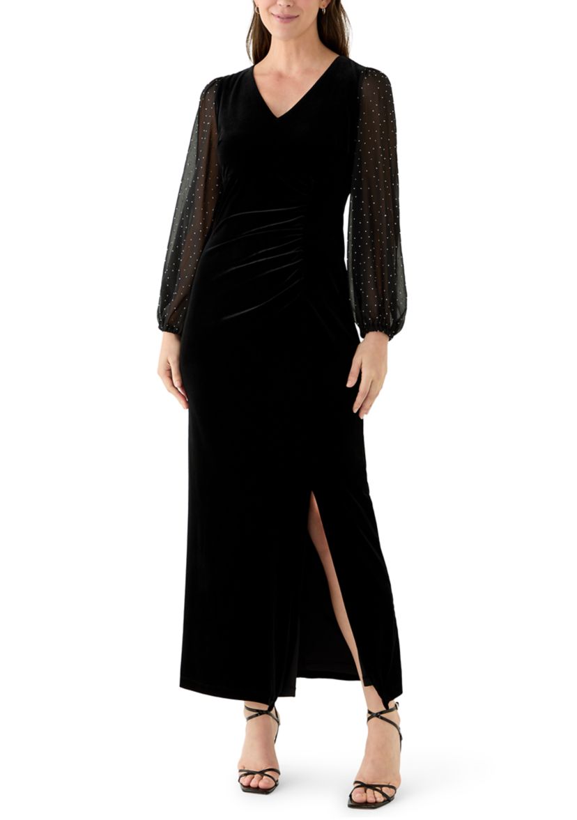 Womens Long Sleeve V-Neck Velvet Sheath