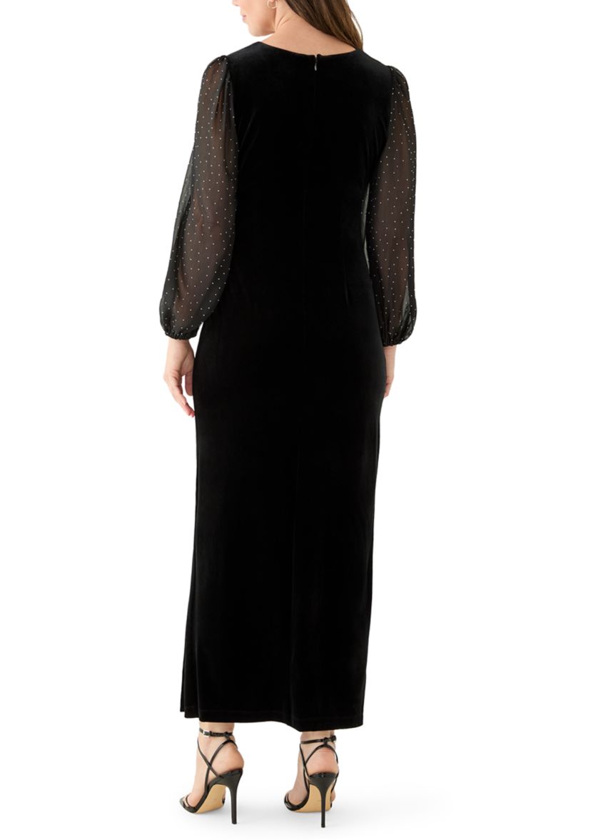 Womens Long Sleeve V-Neck Velvet Sheath