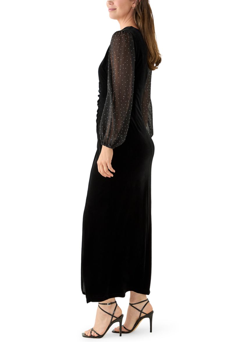 Womens Long Sleeve V-Neck Velvet Sheath