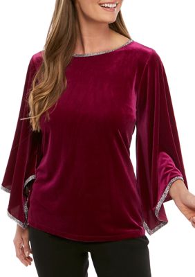 MSK Women's Bell Sleeve Velvet Top with Studs | belk