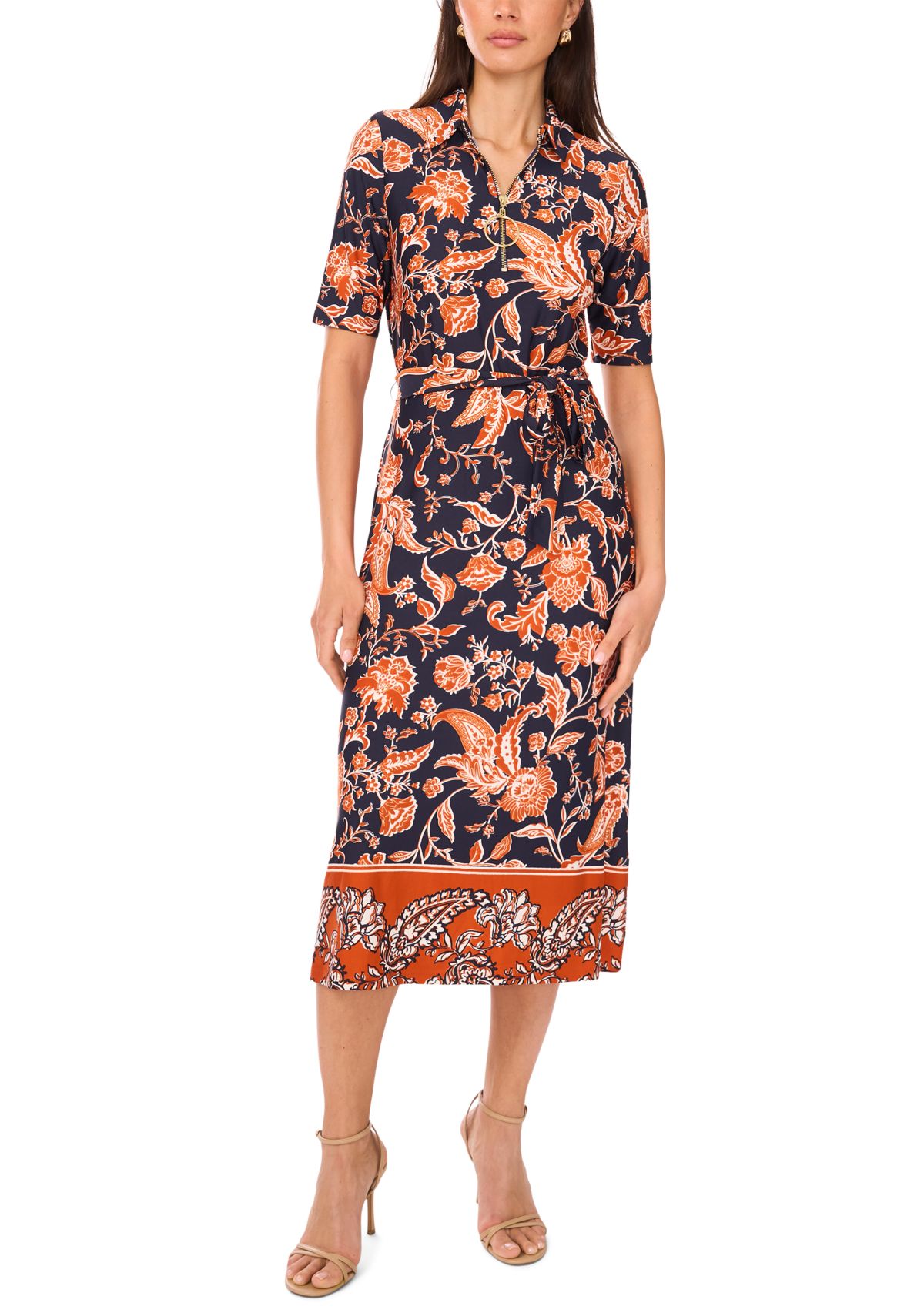 Womens Floral Printed Collared Dress