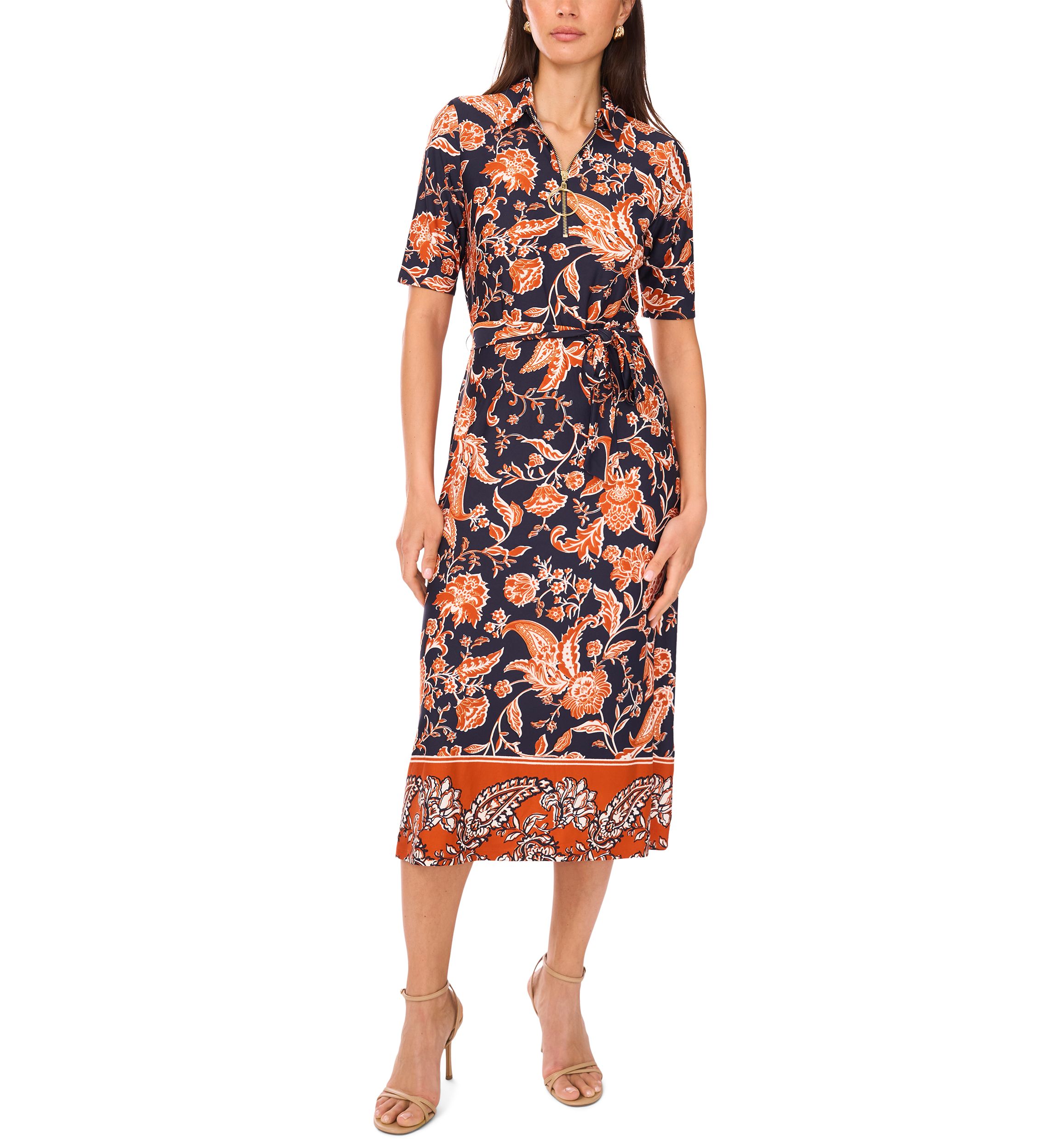 Womens Floral Printed Collared Dress