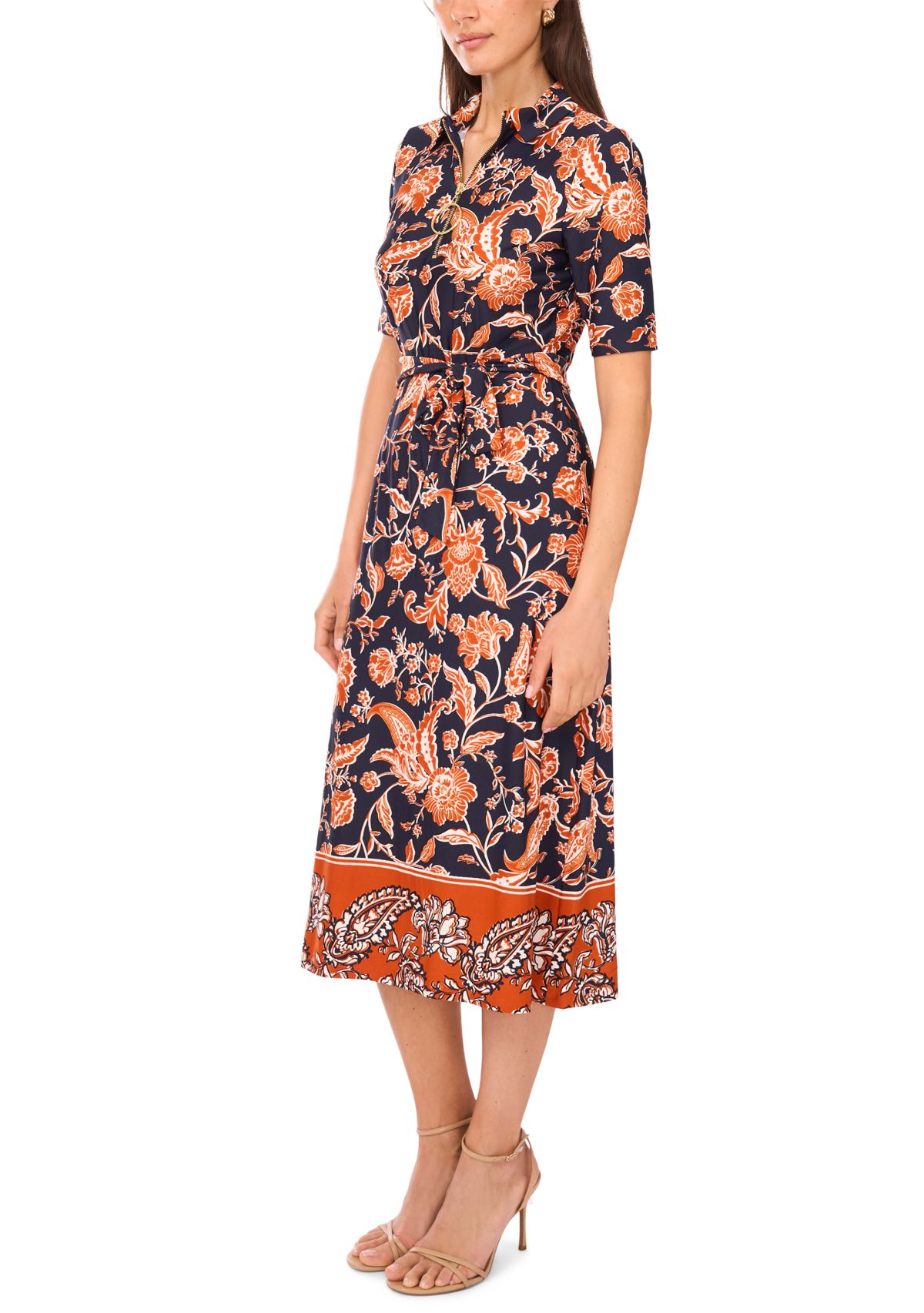 Womens Floral Printed Collared Dress