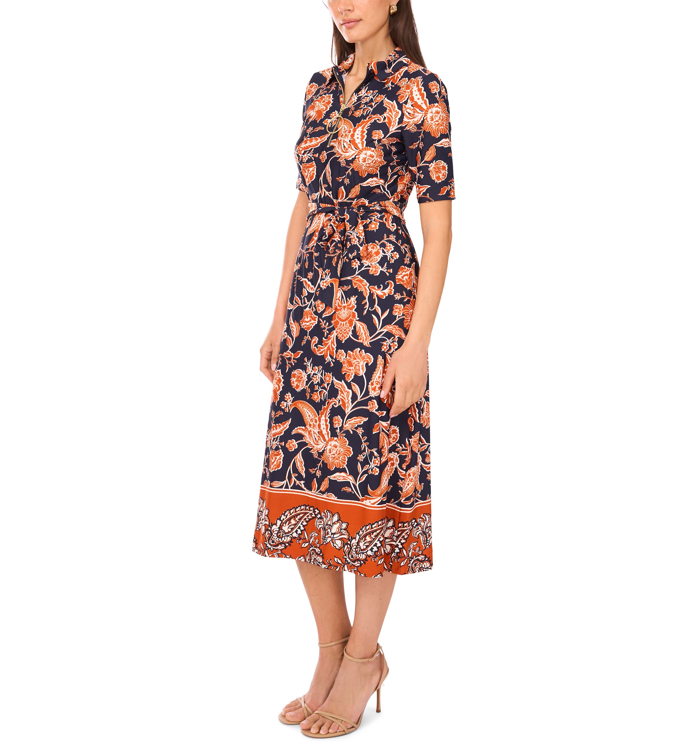 Womens Floral Printed Collared Dress