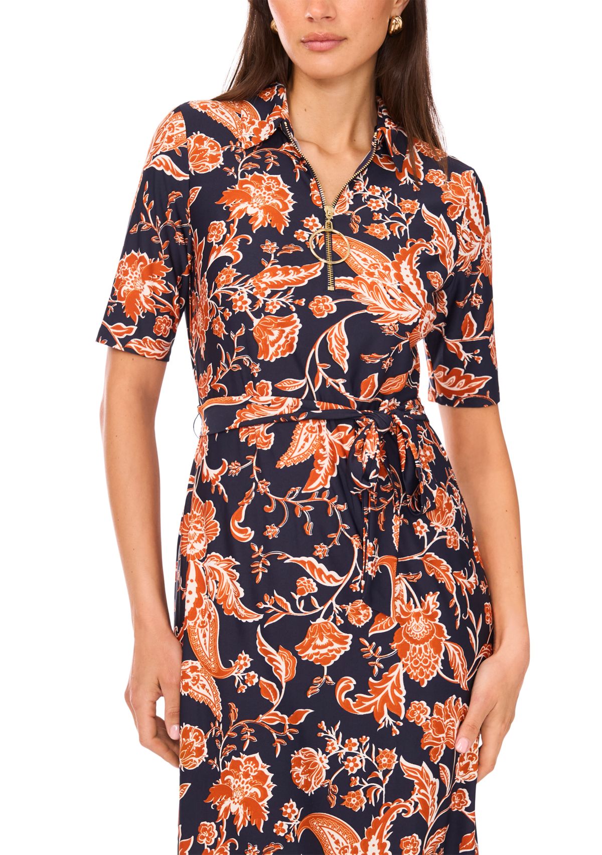 Womens Floral Printed Collared Dress