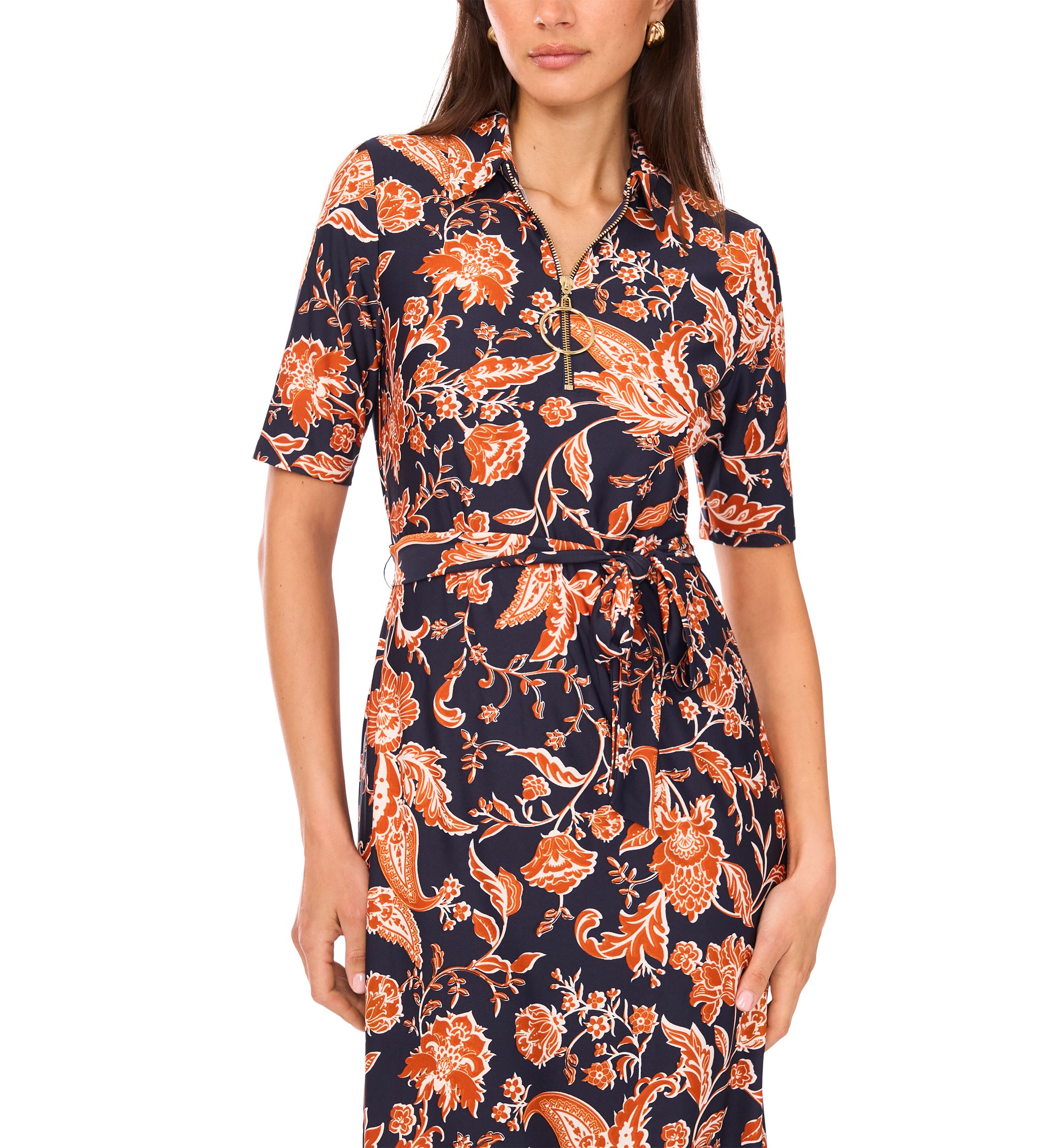 Womens Floral Printed Collared Dress