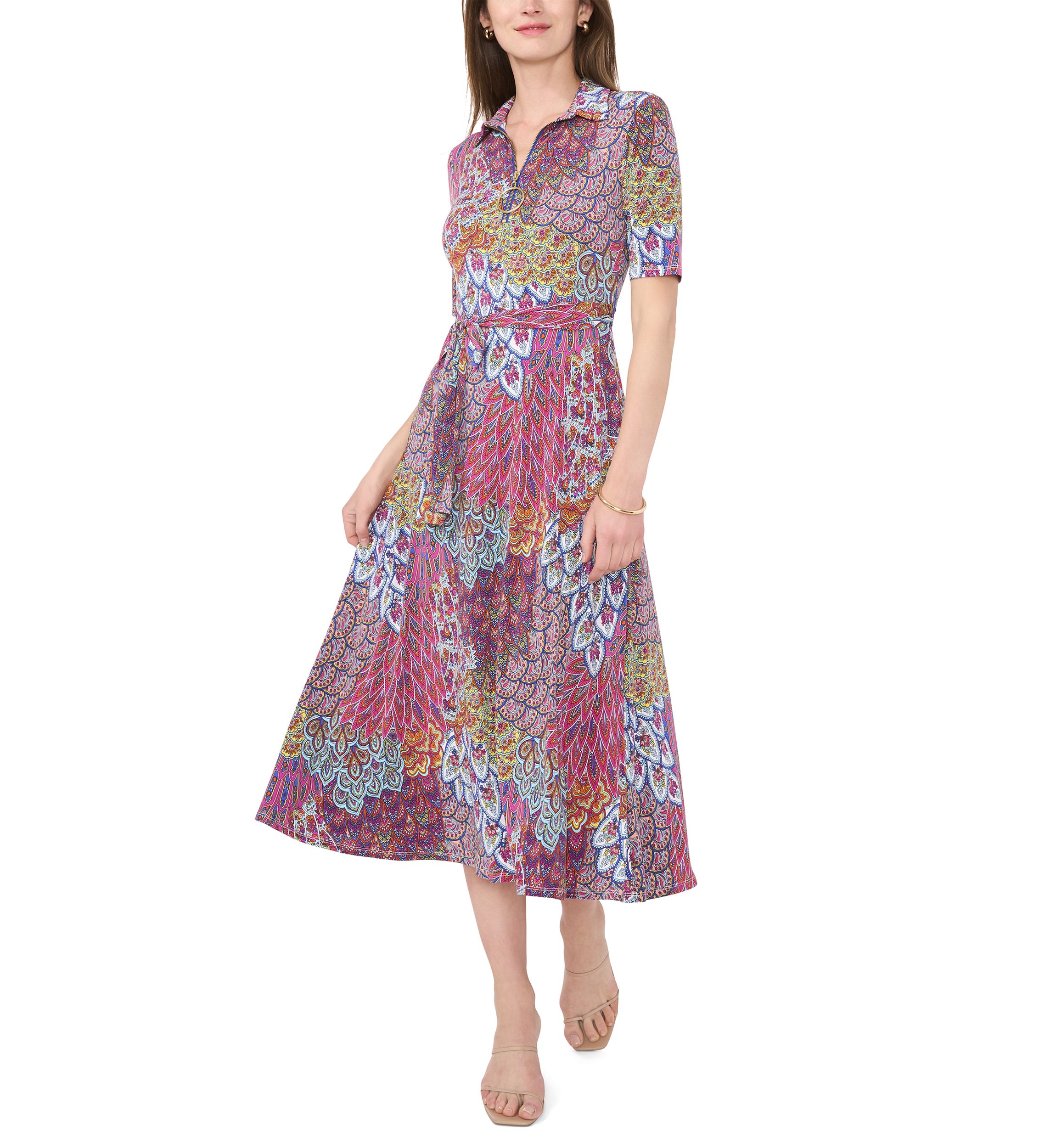 Womens Printed Midi Dress