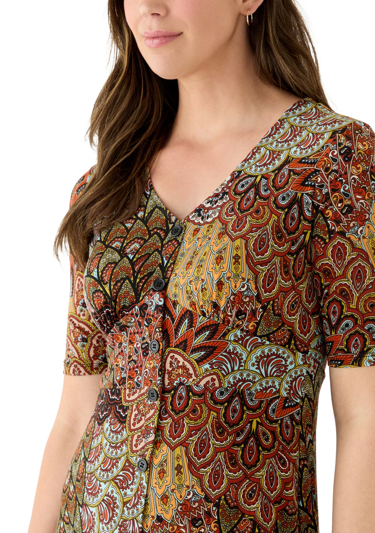 Womens 3/4 V-Neck Abstract Print Maxi Dress