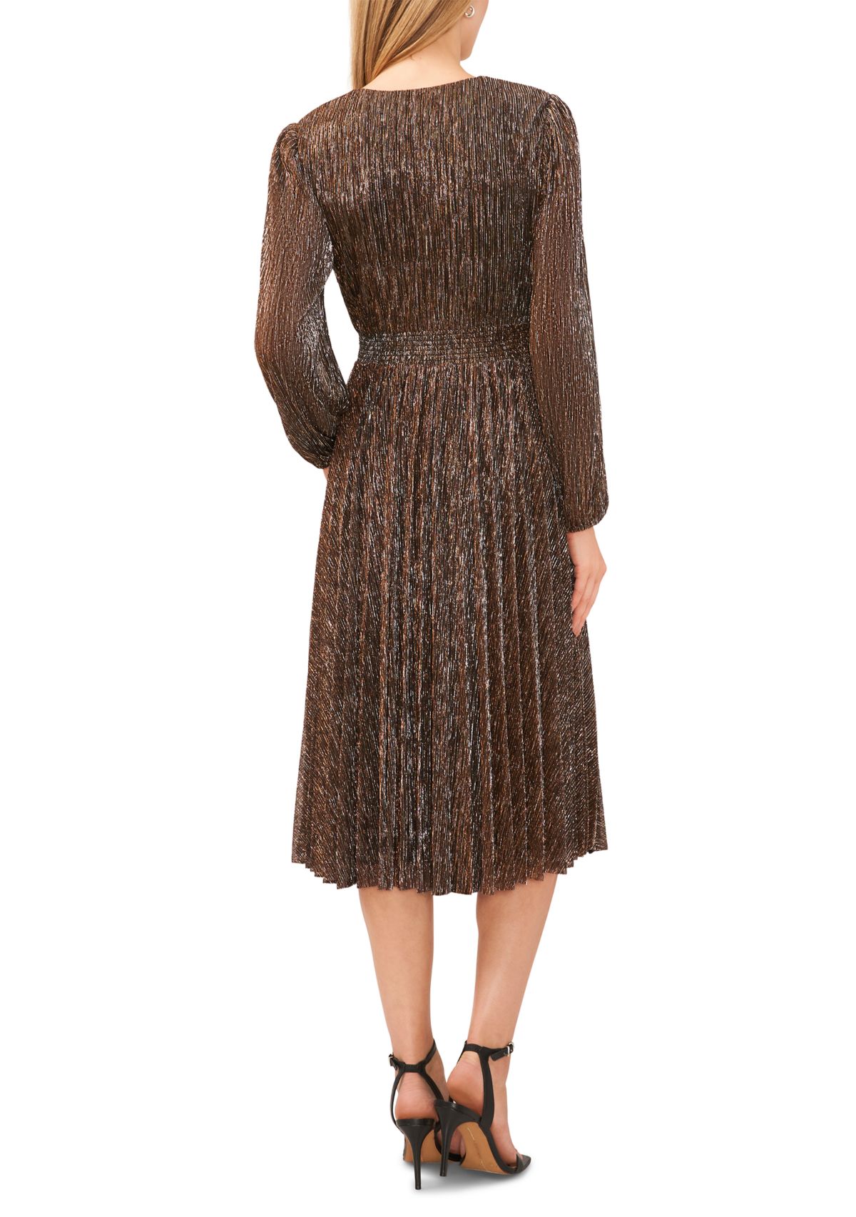 Womens Long Sleeve V-Neck Glitter Knit Fit and Flare Dress