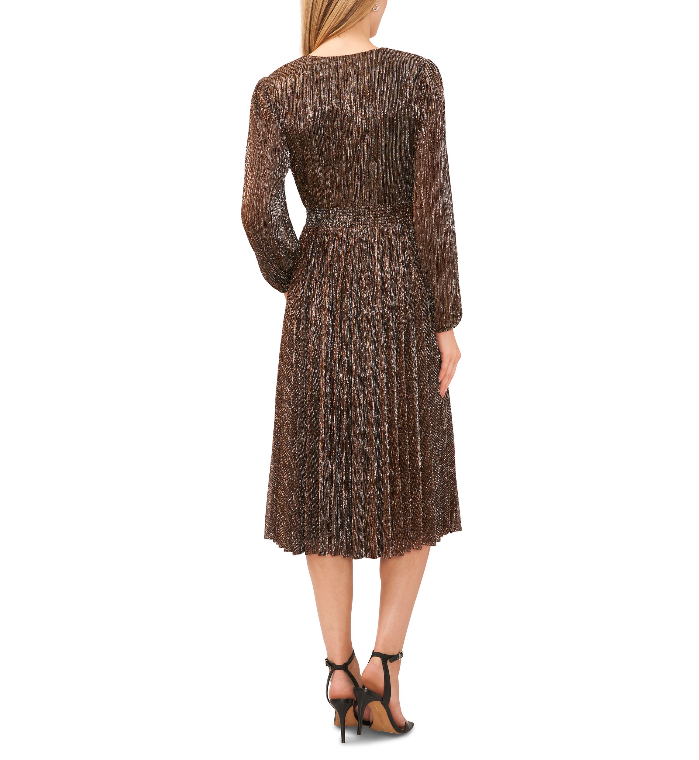 Womens Long Sleeve V-Neck Glitter Knit Fit and Flare Dress