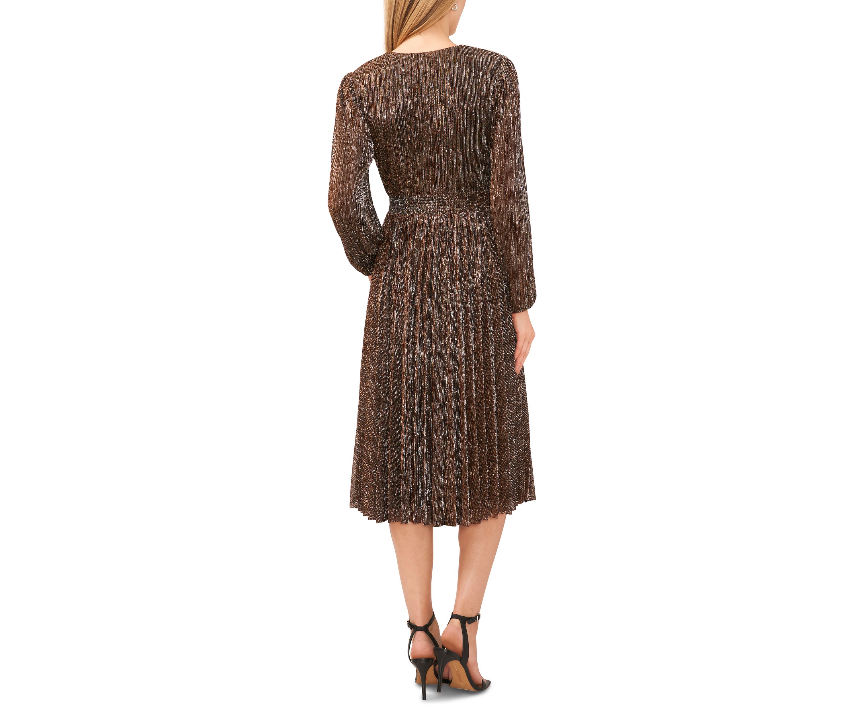 Womens Long Sleeve V-Neck Glitter Knit Fit and Flare Dress