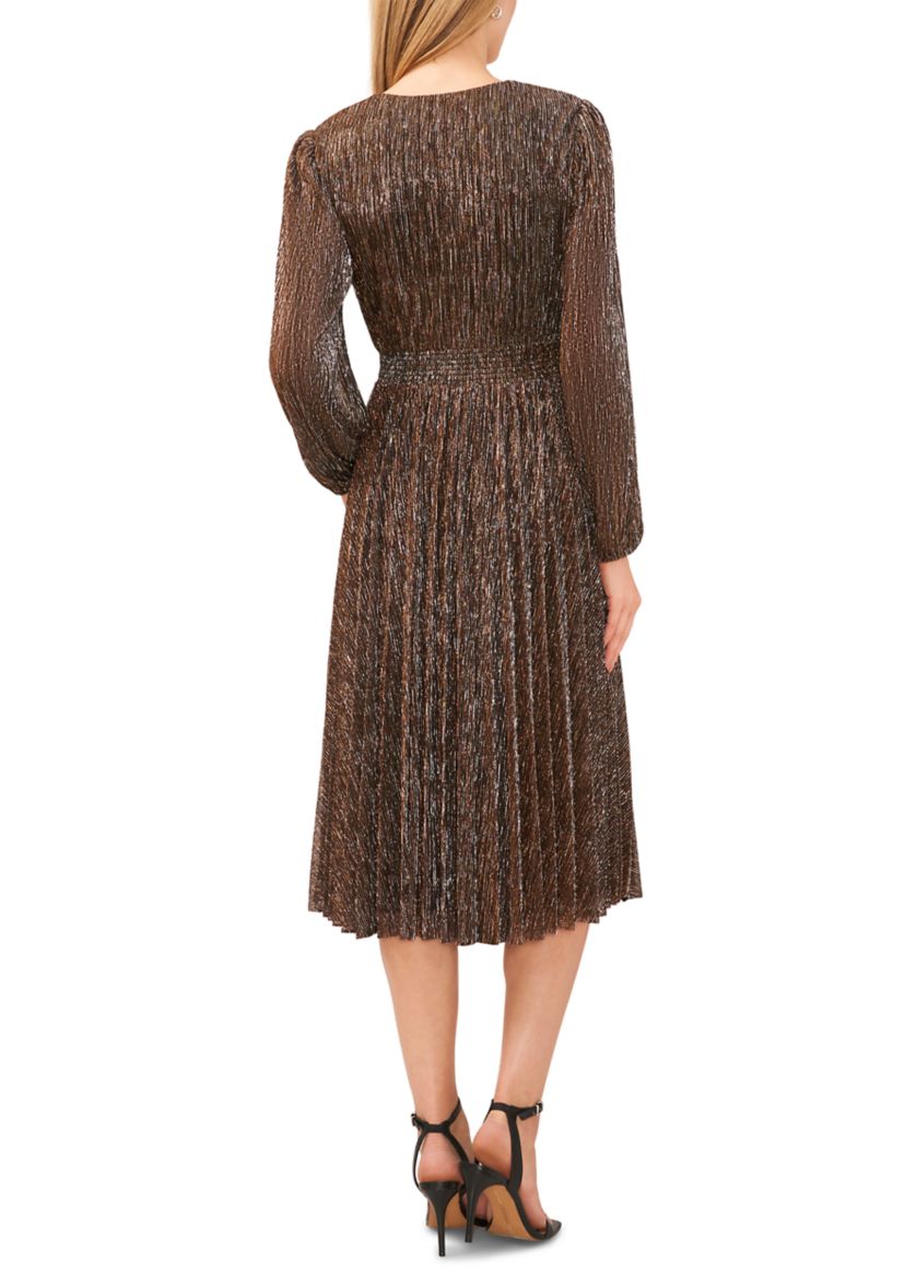 Womens Long Sleeve V-Neck Glitter Knit Fit and Flare Dress