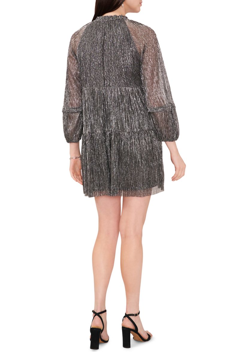 Womens Blouson Sleeve V-Neck Babydoll Dress