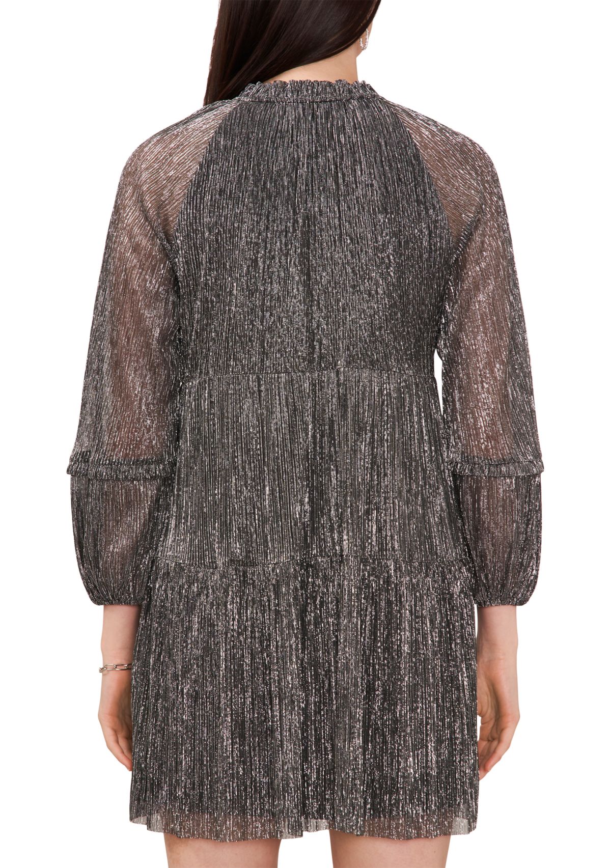 Womens Blouson Sleeve V-Neck Babydoll Dress