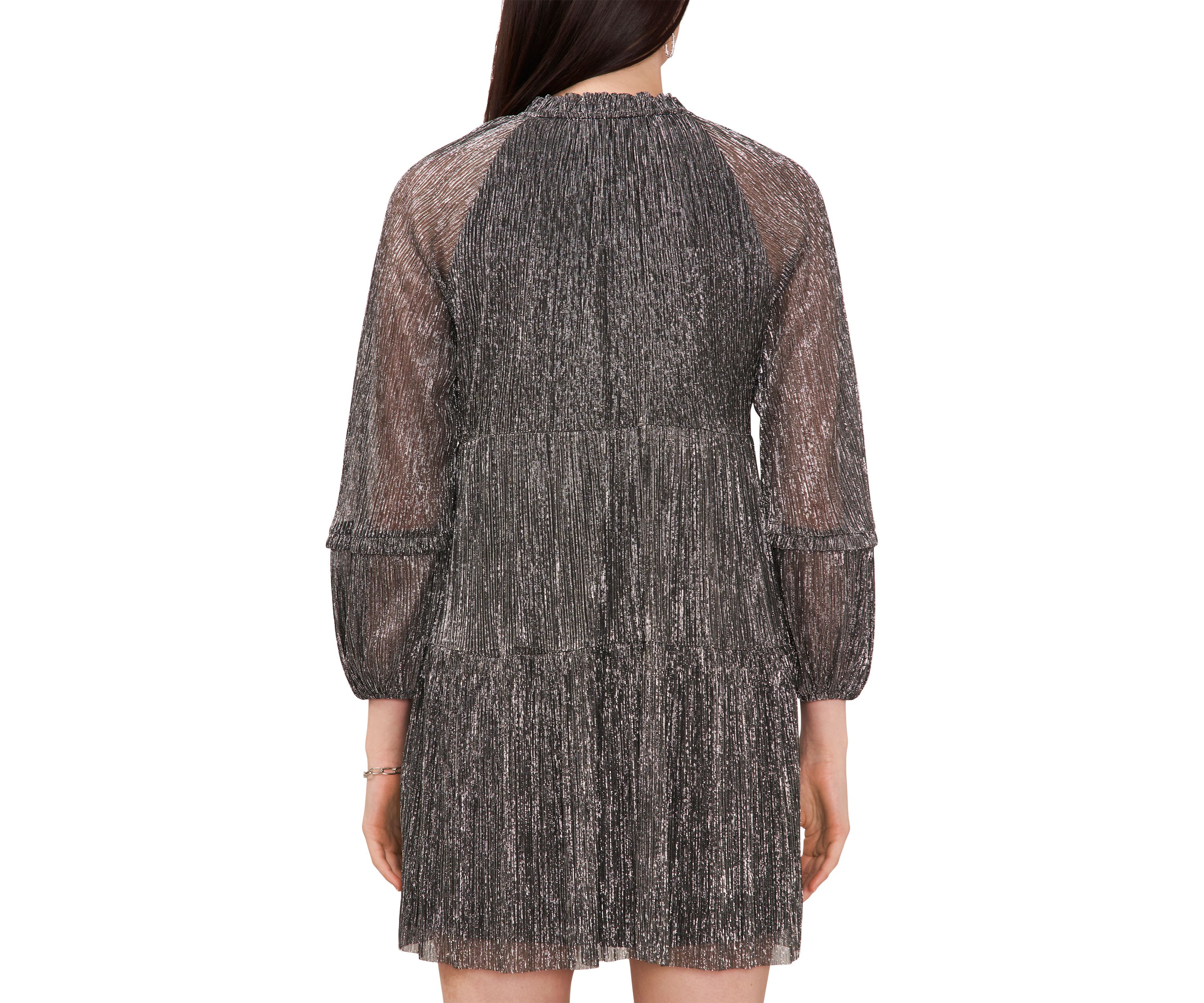 Womens Blouson Sleeve V-Neck Babydoll Dress