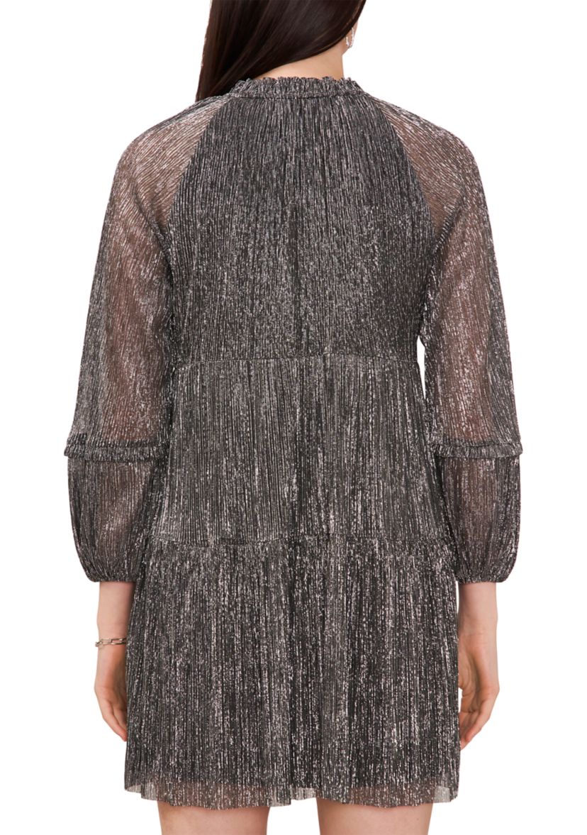 Womens Blouson Sleeve V-Neck Babydoll Dress